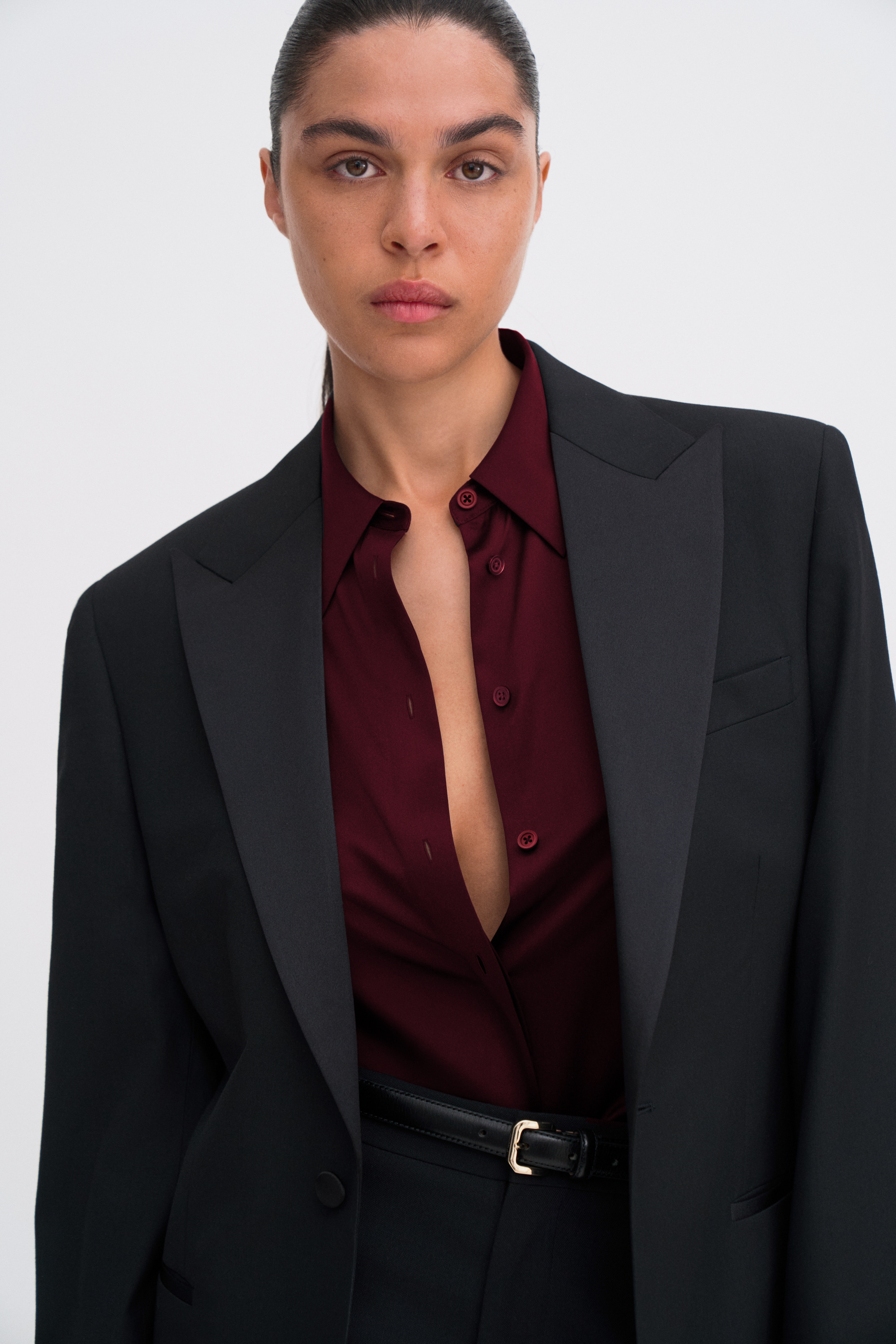 Filippa K Silk Shirt In Burgundy