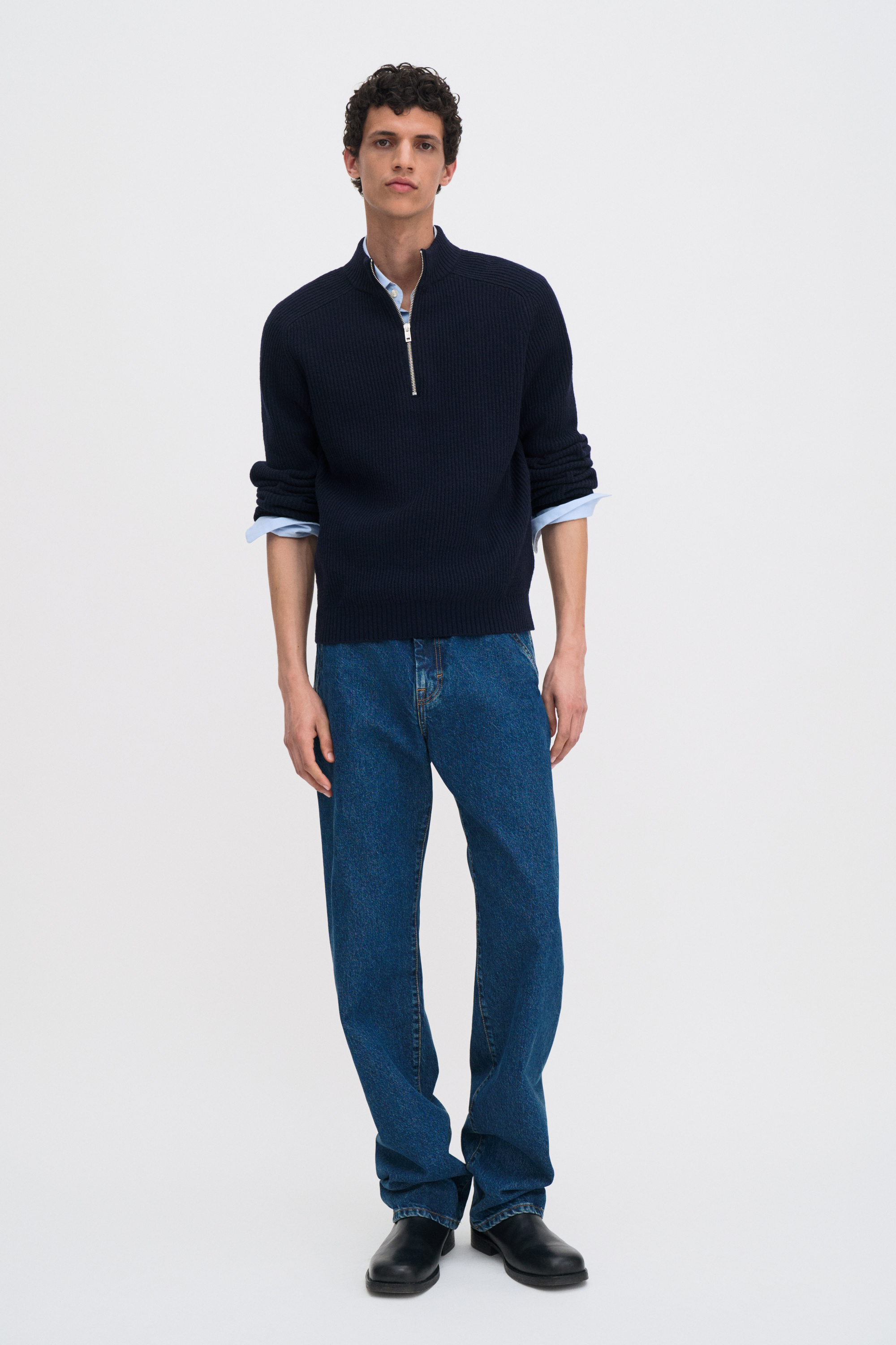 Filippa K Ribbed Wool Half Zip Sweater In Blue