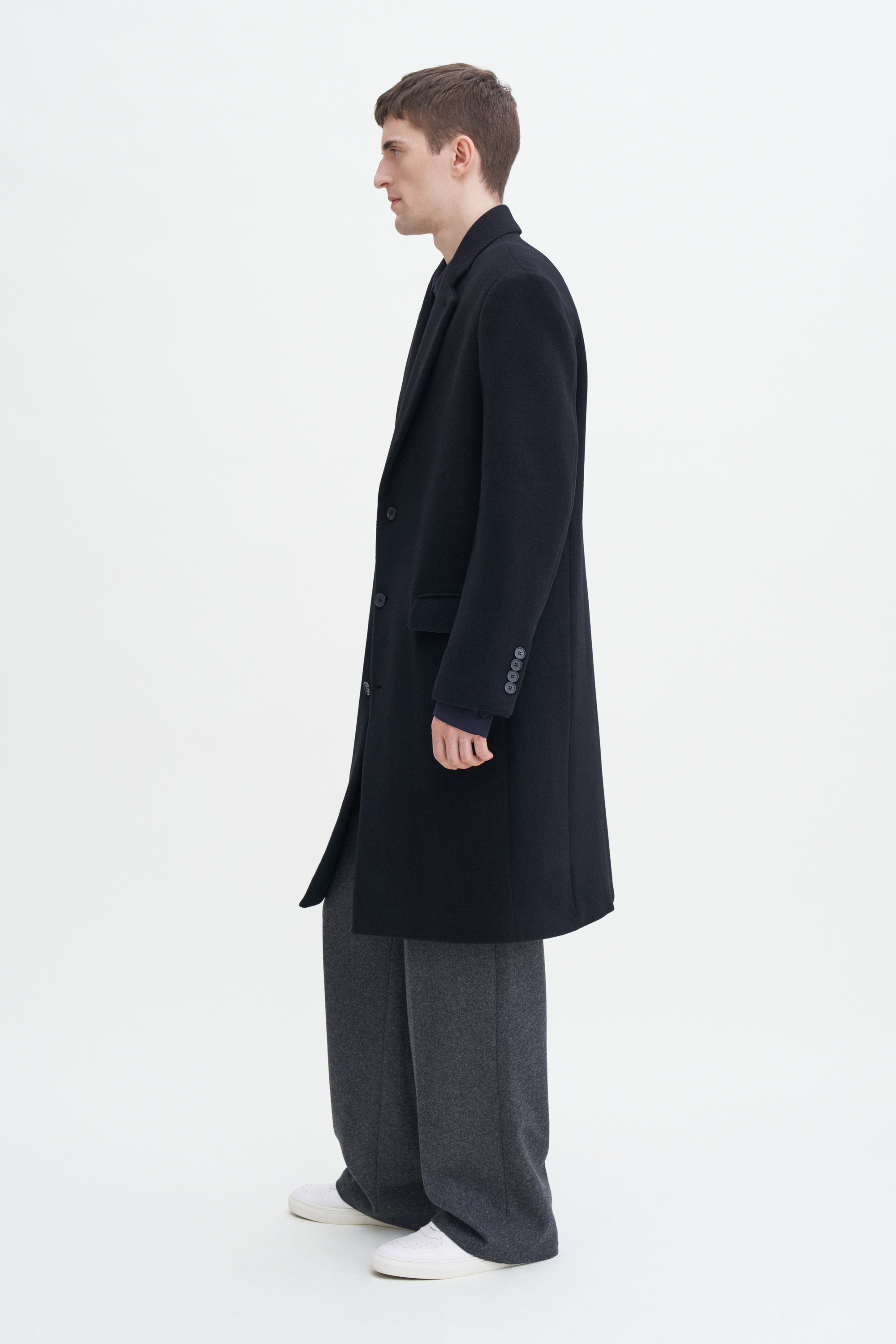 Filippa K Relaxed Wool Crombie Coat In Black
