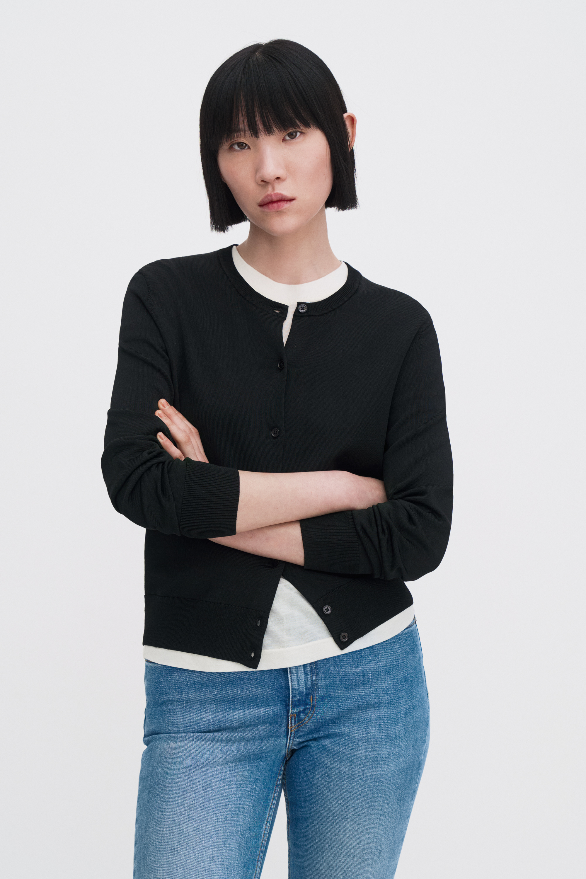 Filippa K Glossy Knit Cardigan In Black