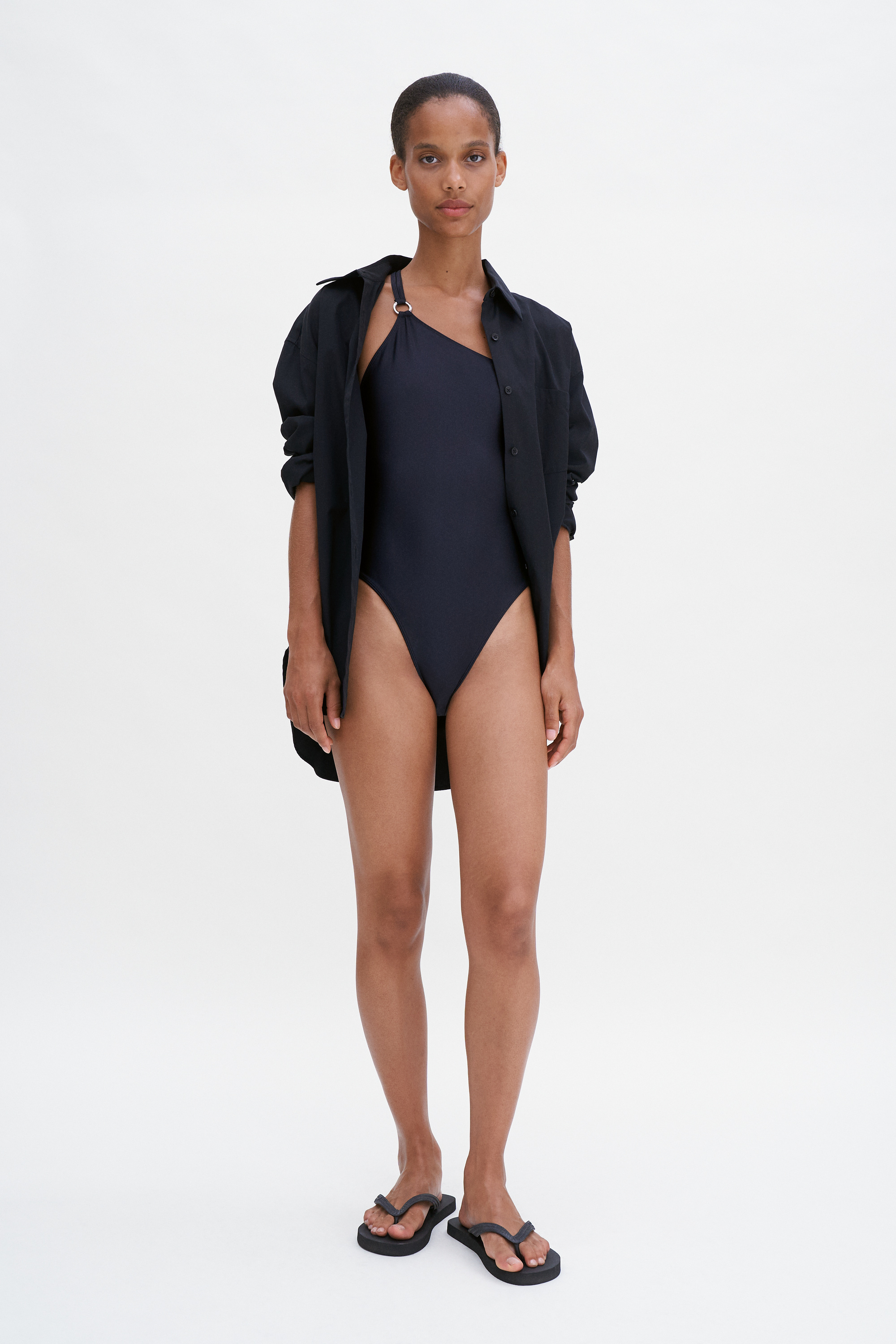 Shop Filippa K Asymmetric Shimmer Swimsuit In Black