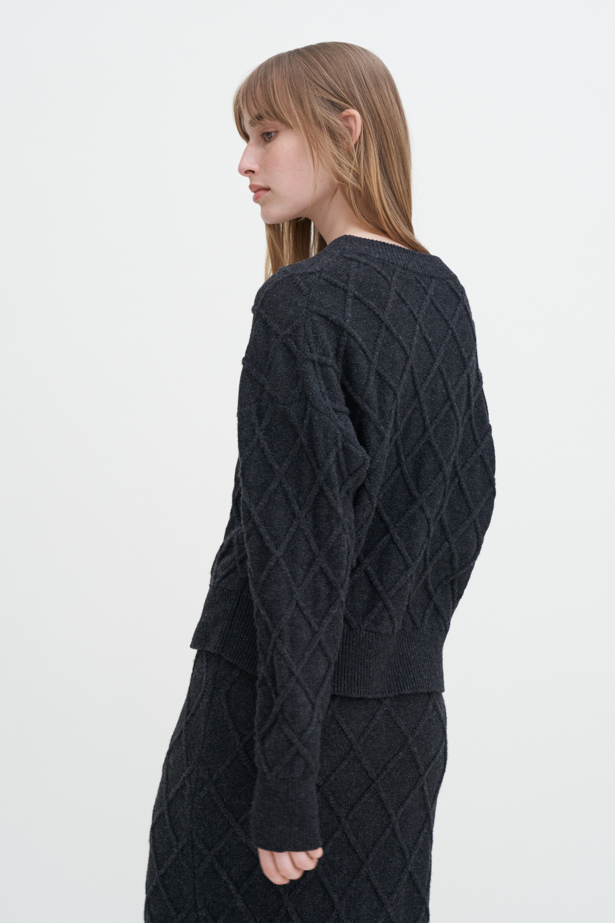 Filippa K Diamond Cable Sweater In Grey