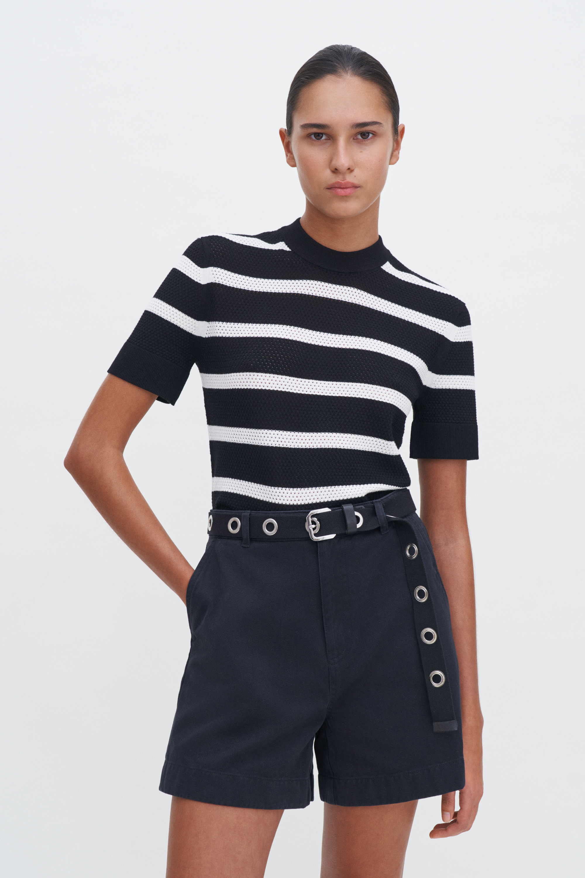 Shop Filippa K Striped Mesh Tee In Black
