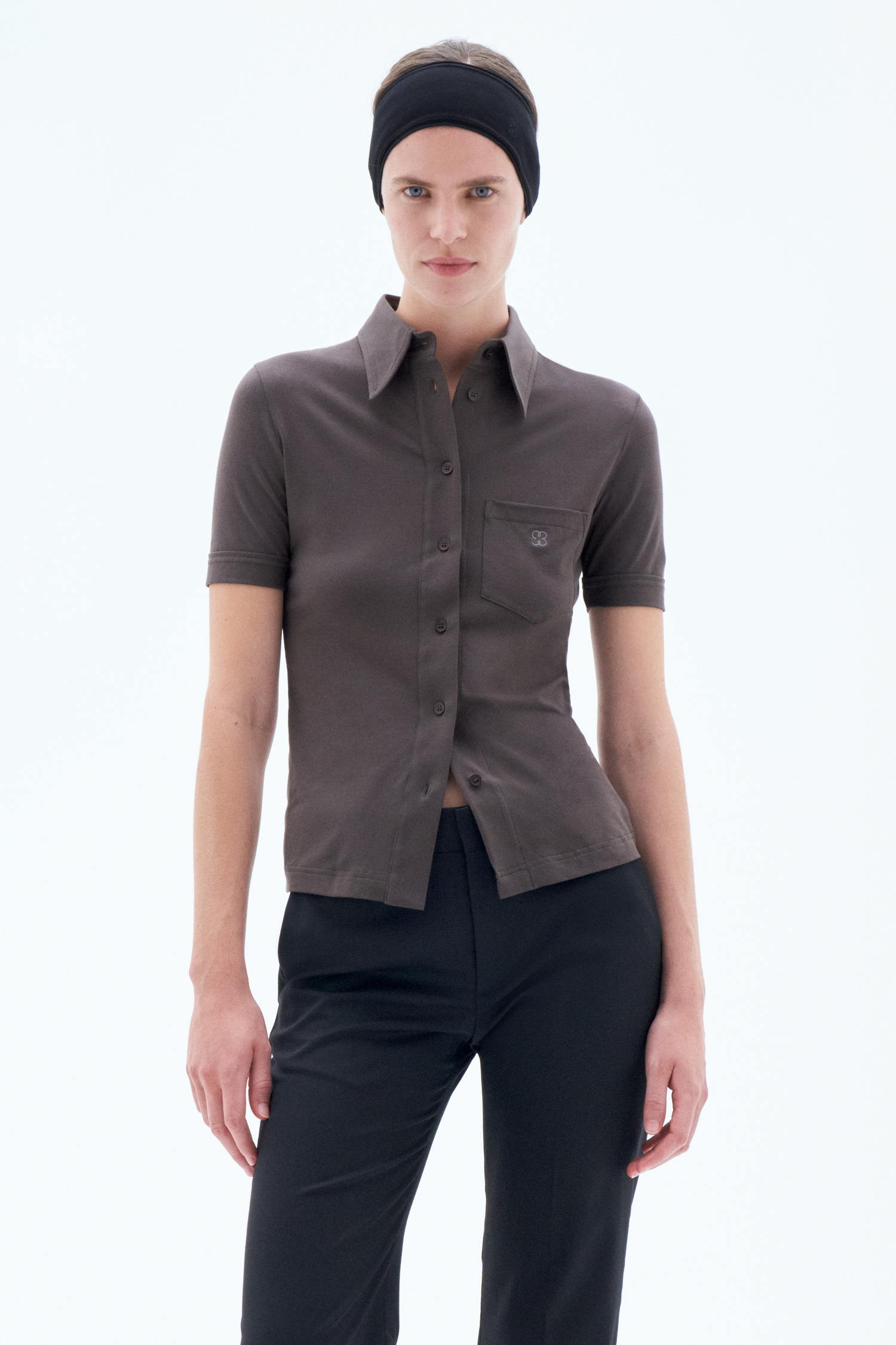 Filippa K Jersey Short Sleeve Shirt In Brown