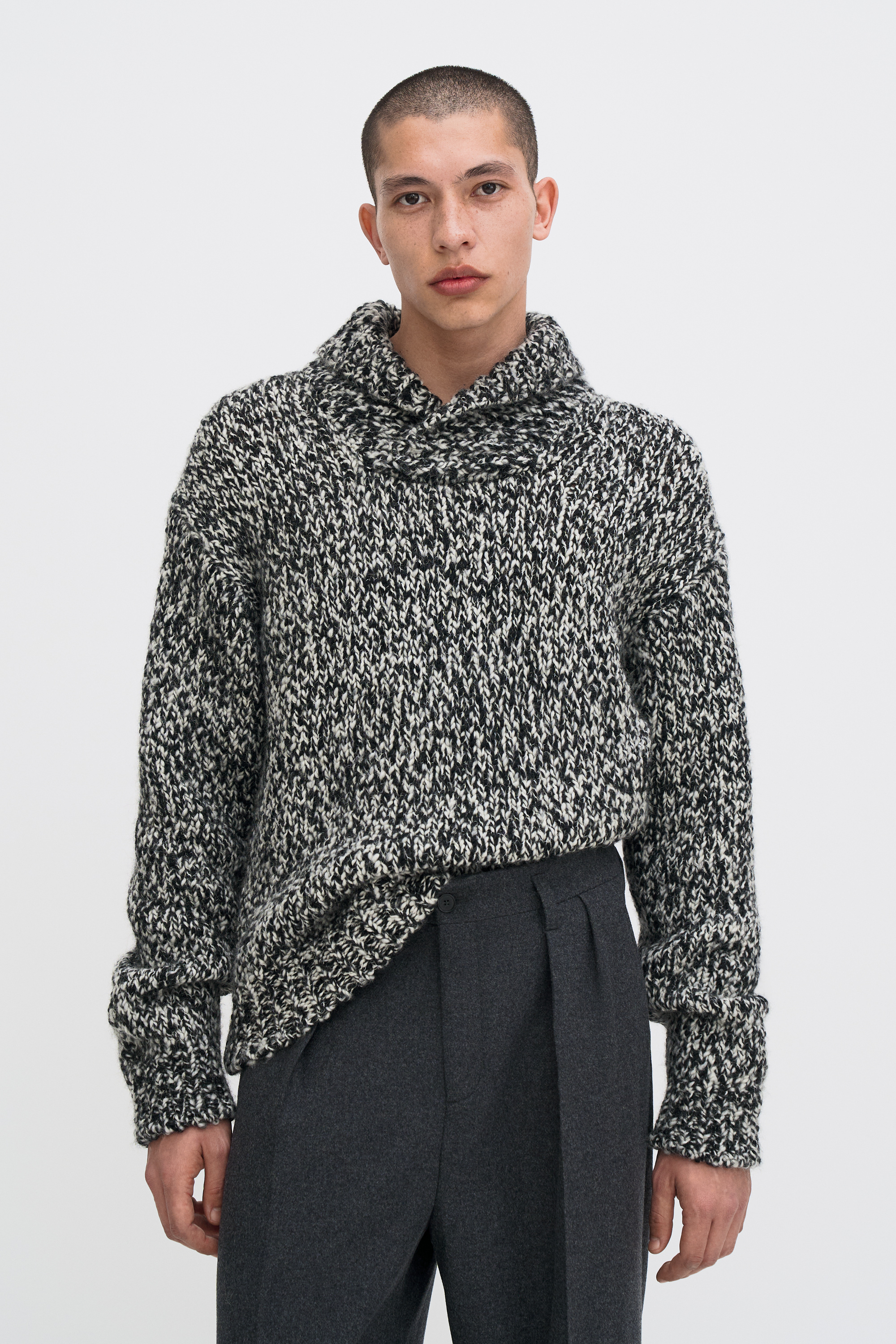 Filippa K Shawl Collar Mouliné Sweater In Gray