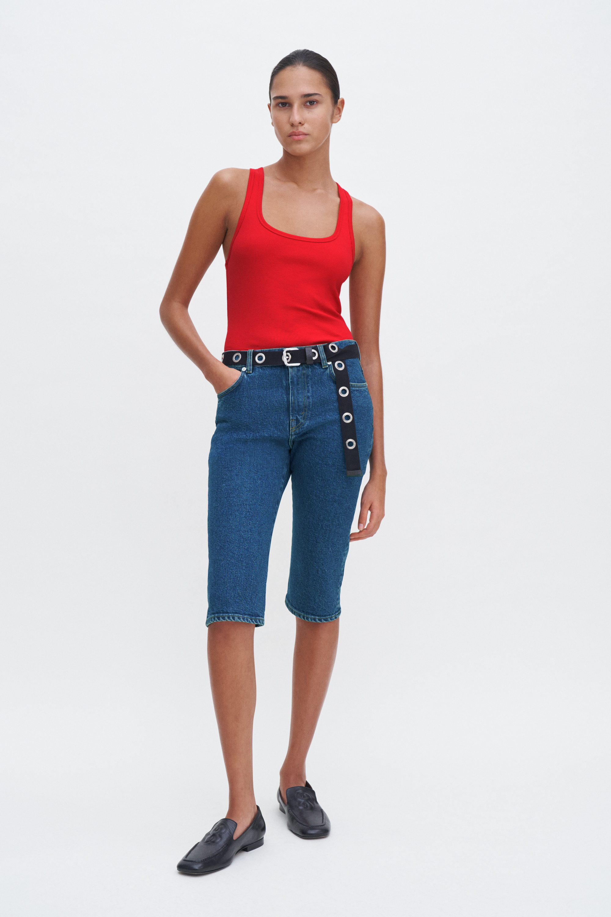 Filippa K Fine Rib Scoop Tank In Red