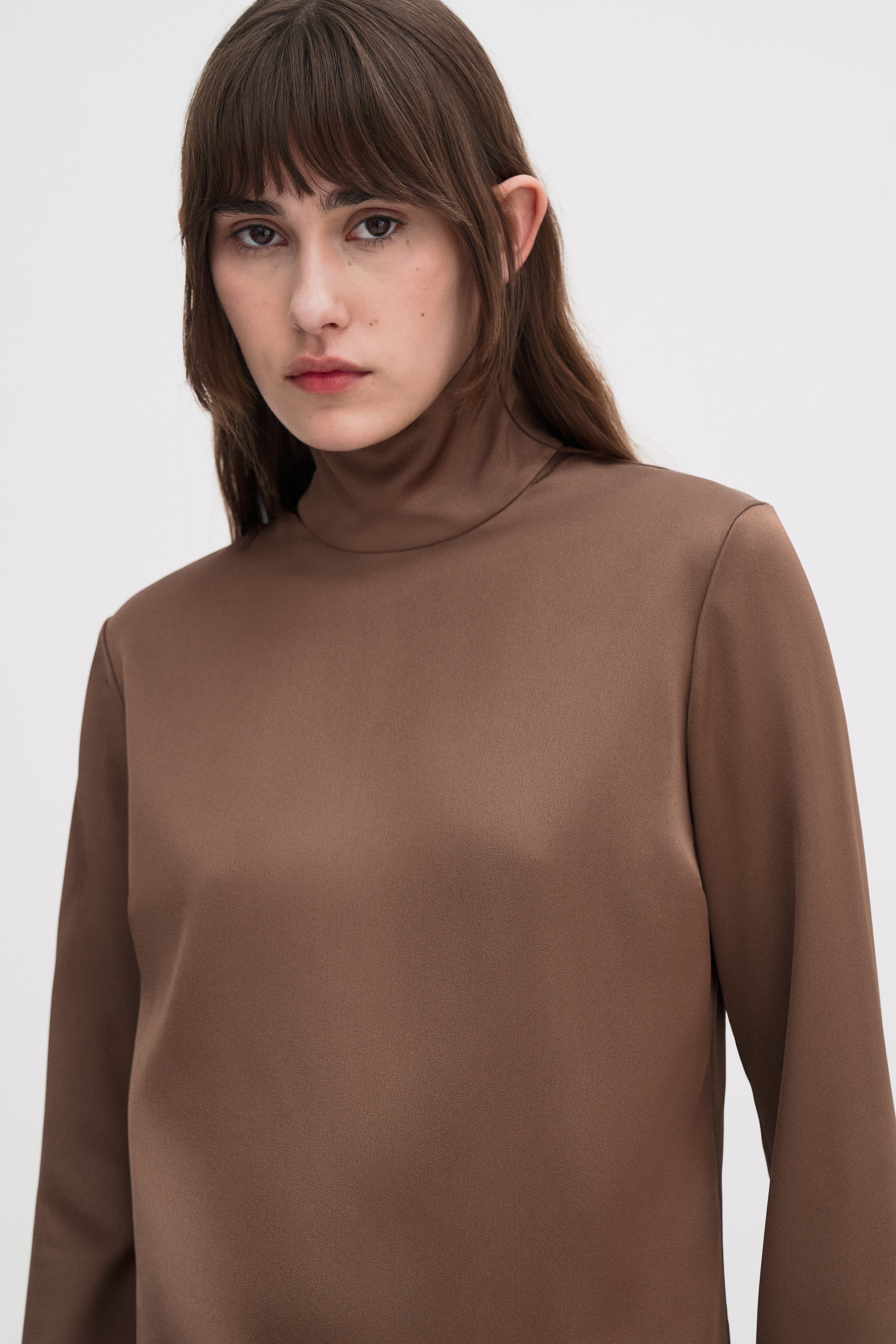 Filippa K Turtleneck Satin Blouse In Brown