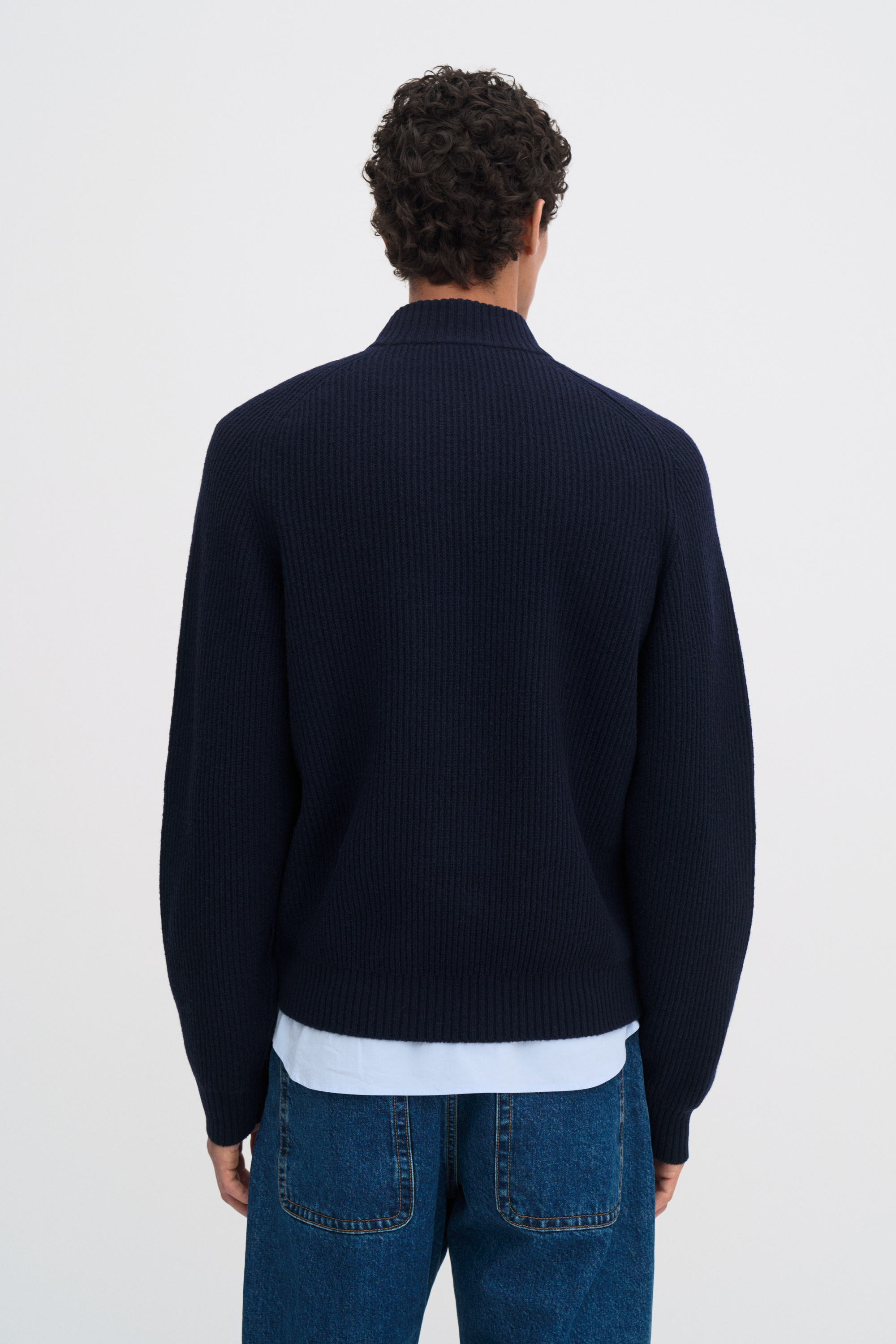 Filippa K Ribbed Wool Half Zip Sweater In Blue