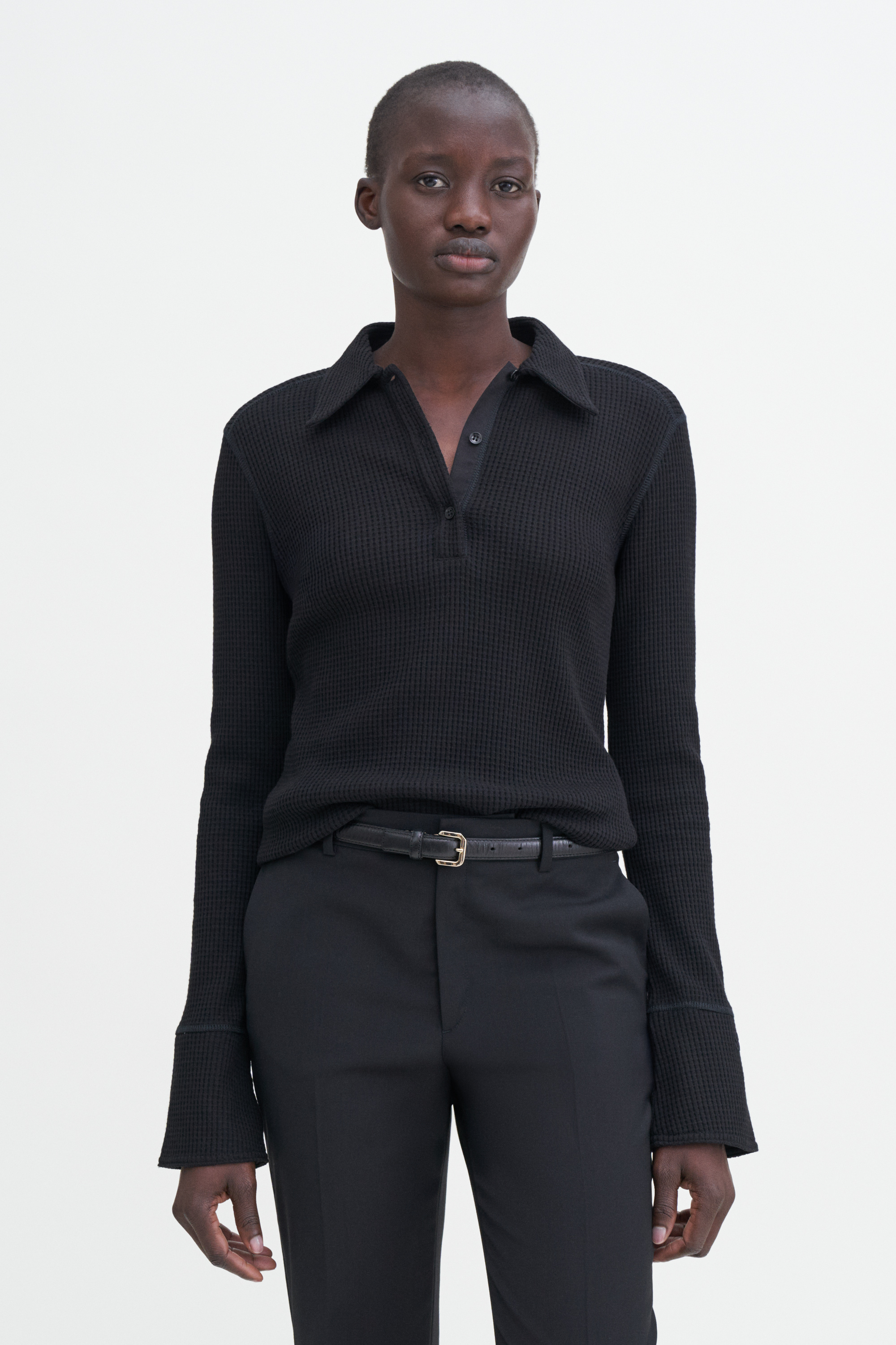 Shop Filippa K Waffle Polo Shirt In Black