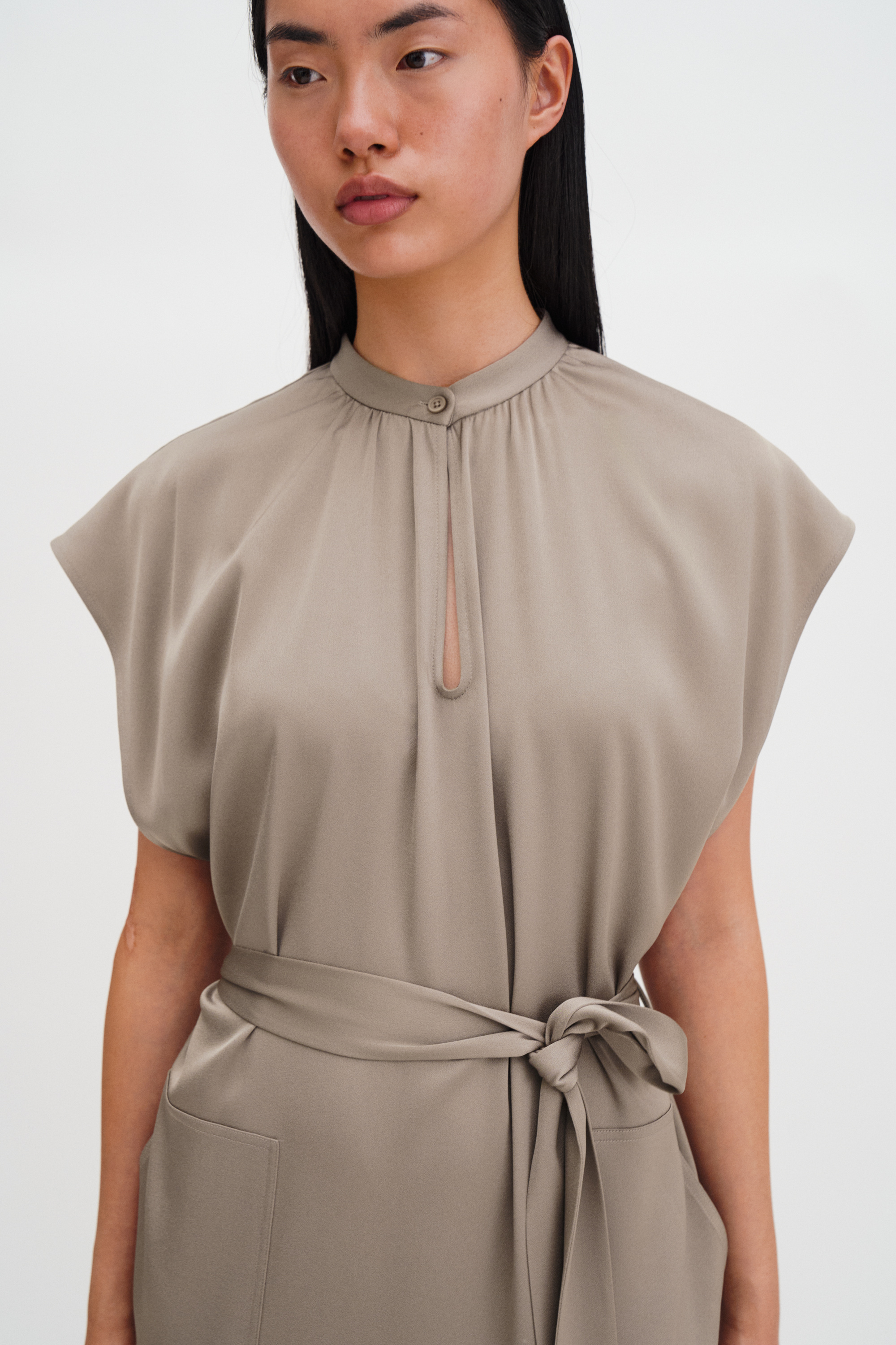 Filippa K Belted Sleeveless Midi Dress In Neutral