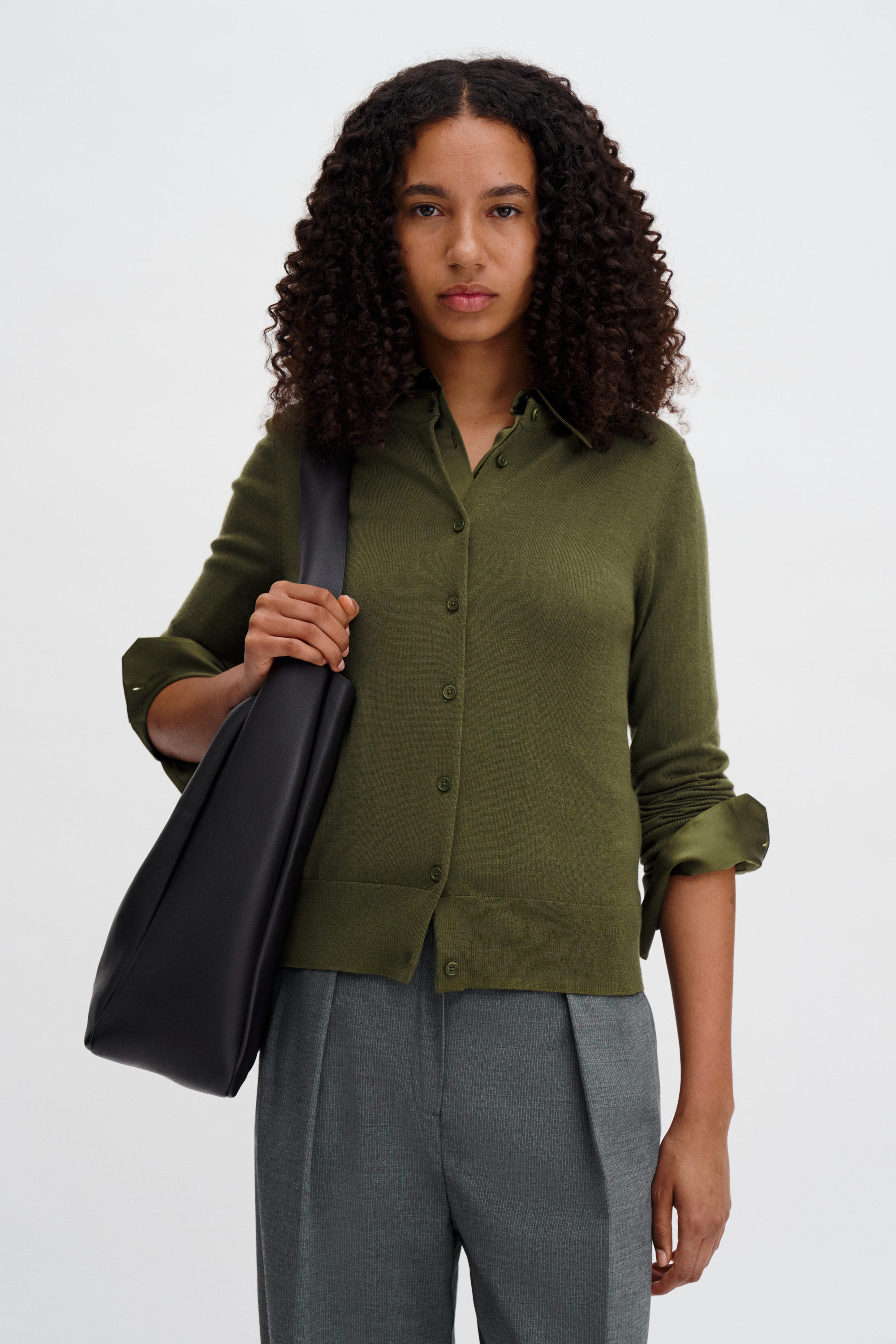 Filippa K Merino Short Cardigan In Green
