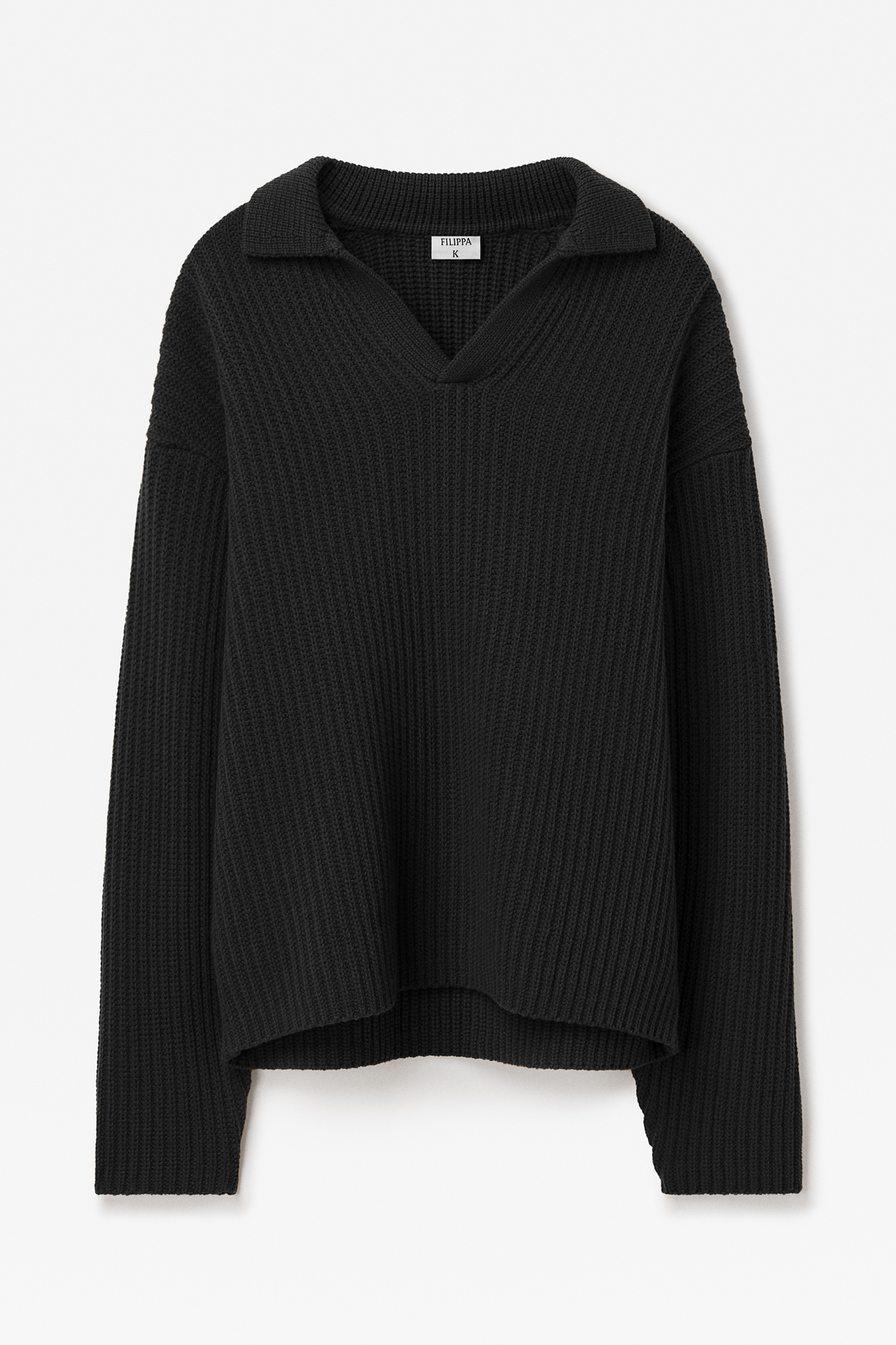 Filippa K Chunky Ribbed Wool Polo In Black