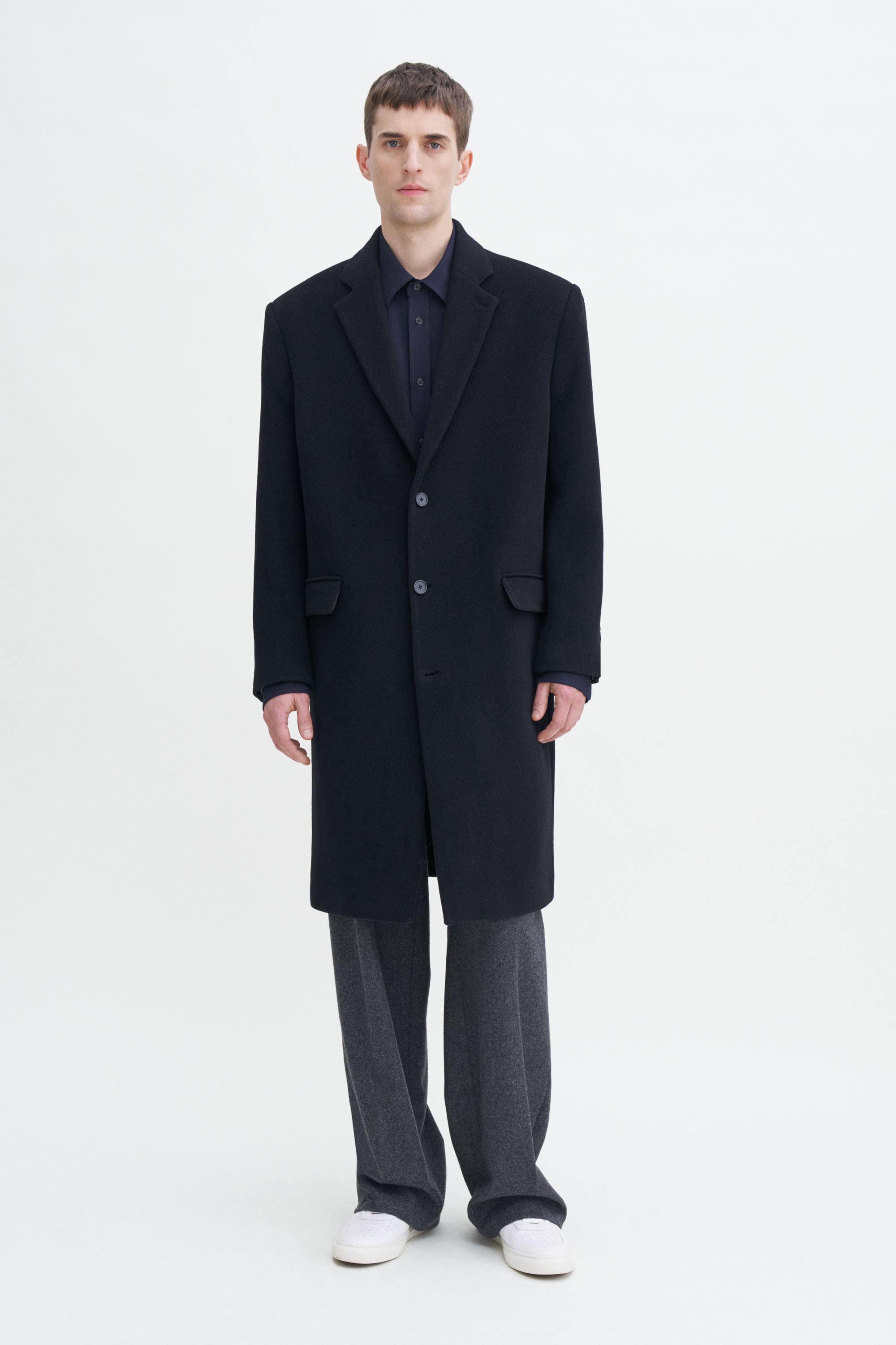 Filippa K Relaxed Wool Crombie Coat In Black