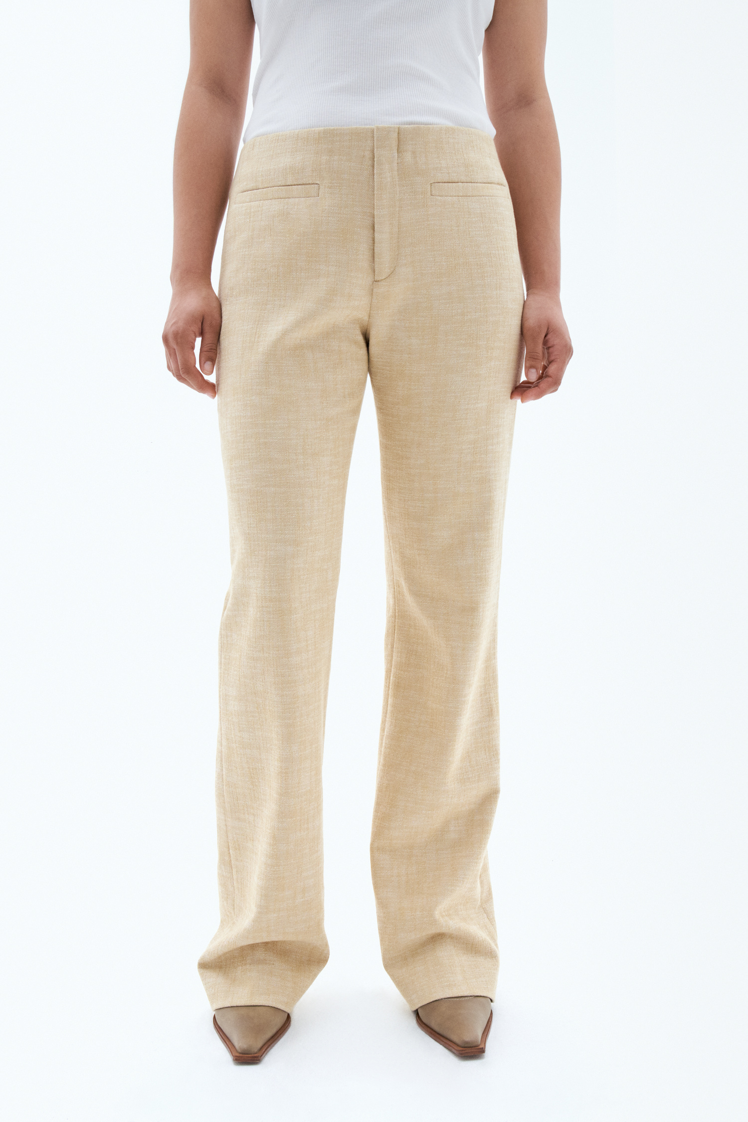 Shop Filippa K Straight Textured Trousers In Yellow