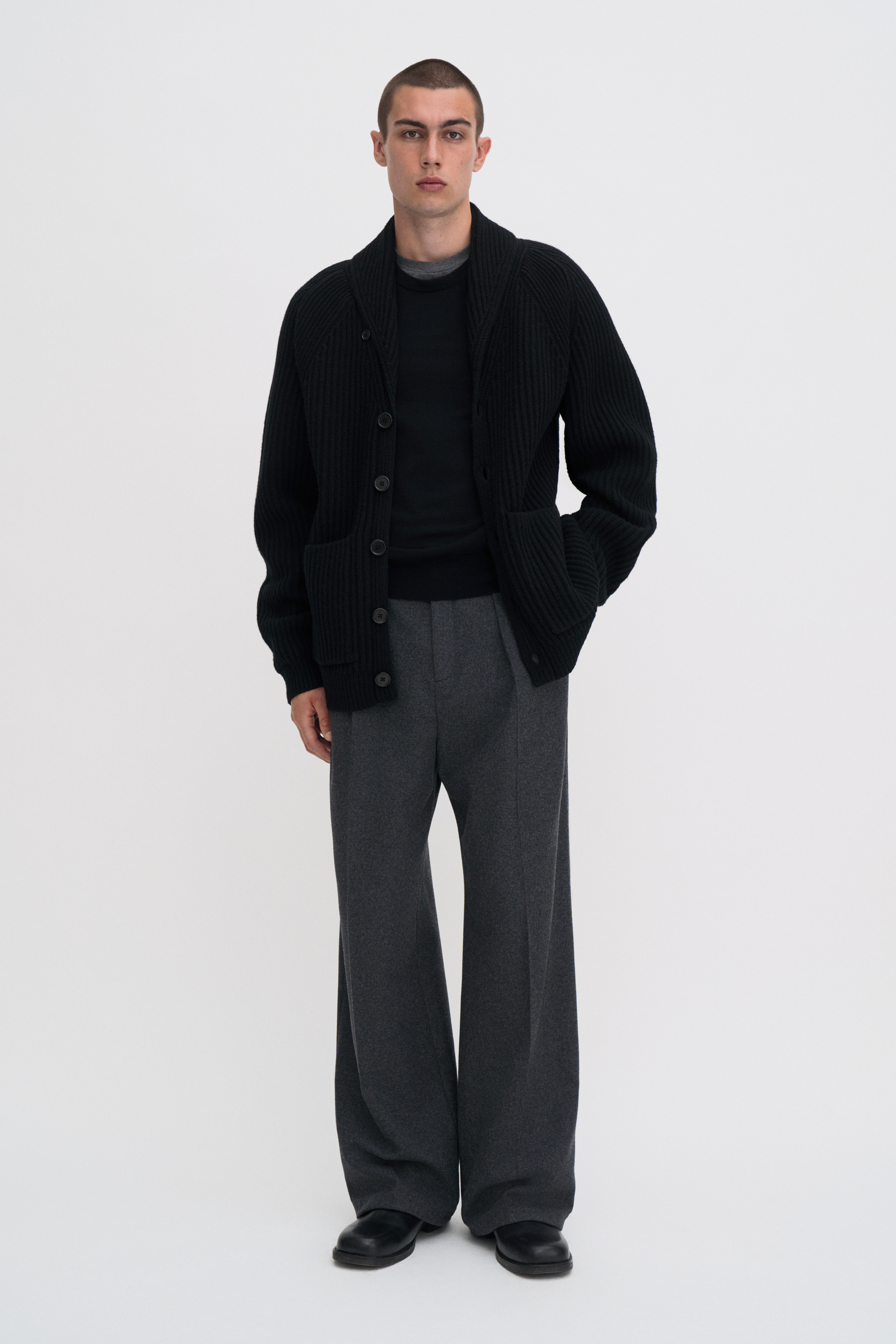 Filippa K Shawl Collar Wool Cardigan In Black