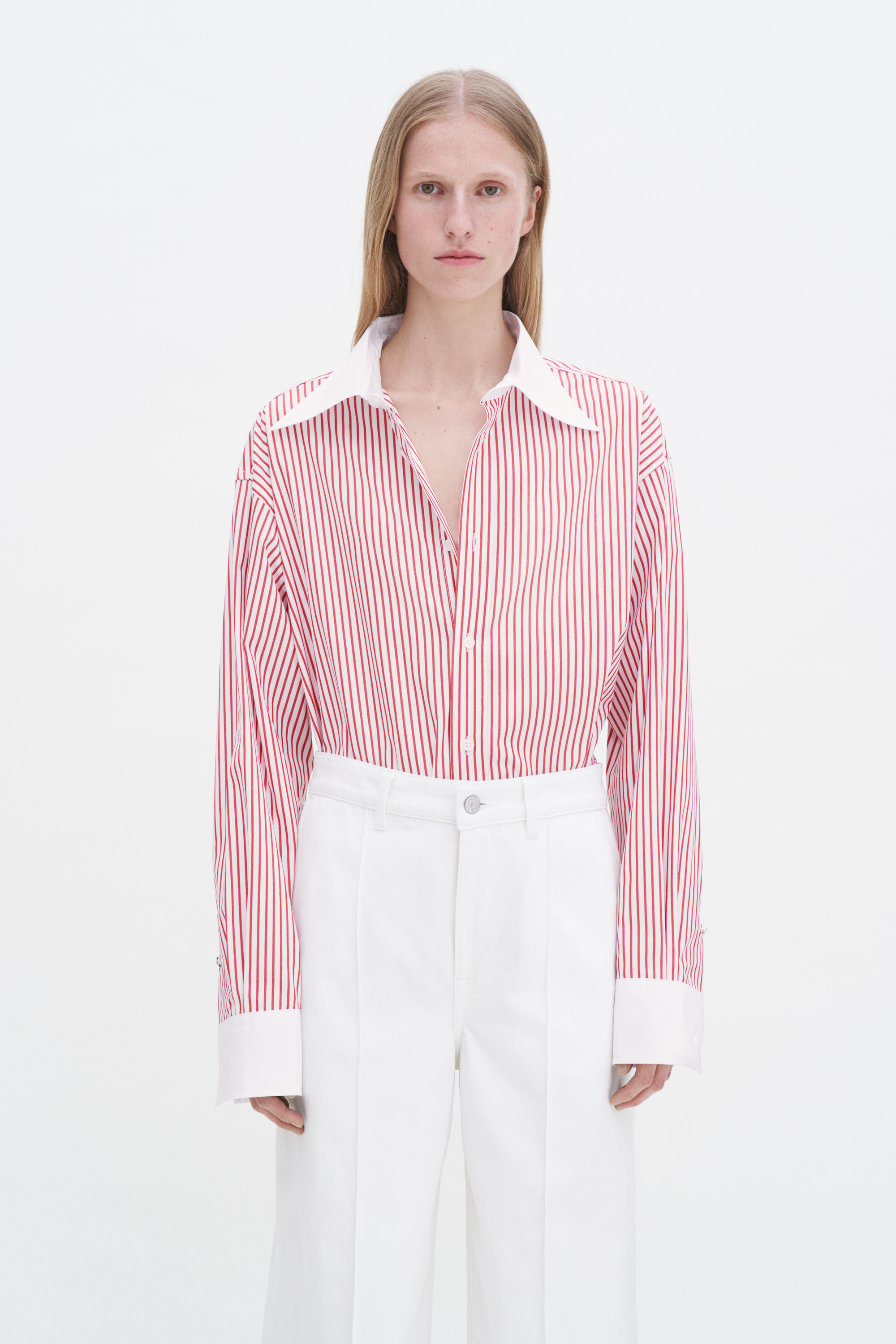Shop Filippa K Striped Cotton Shirt In White