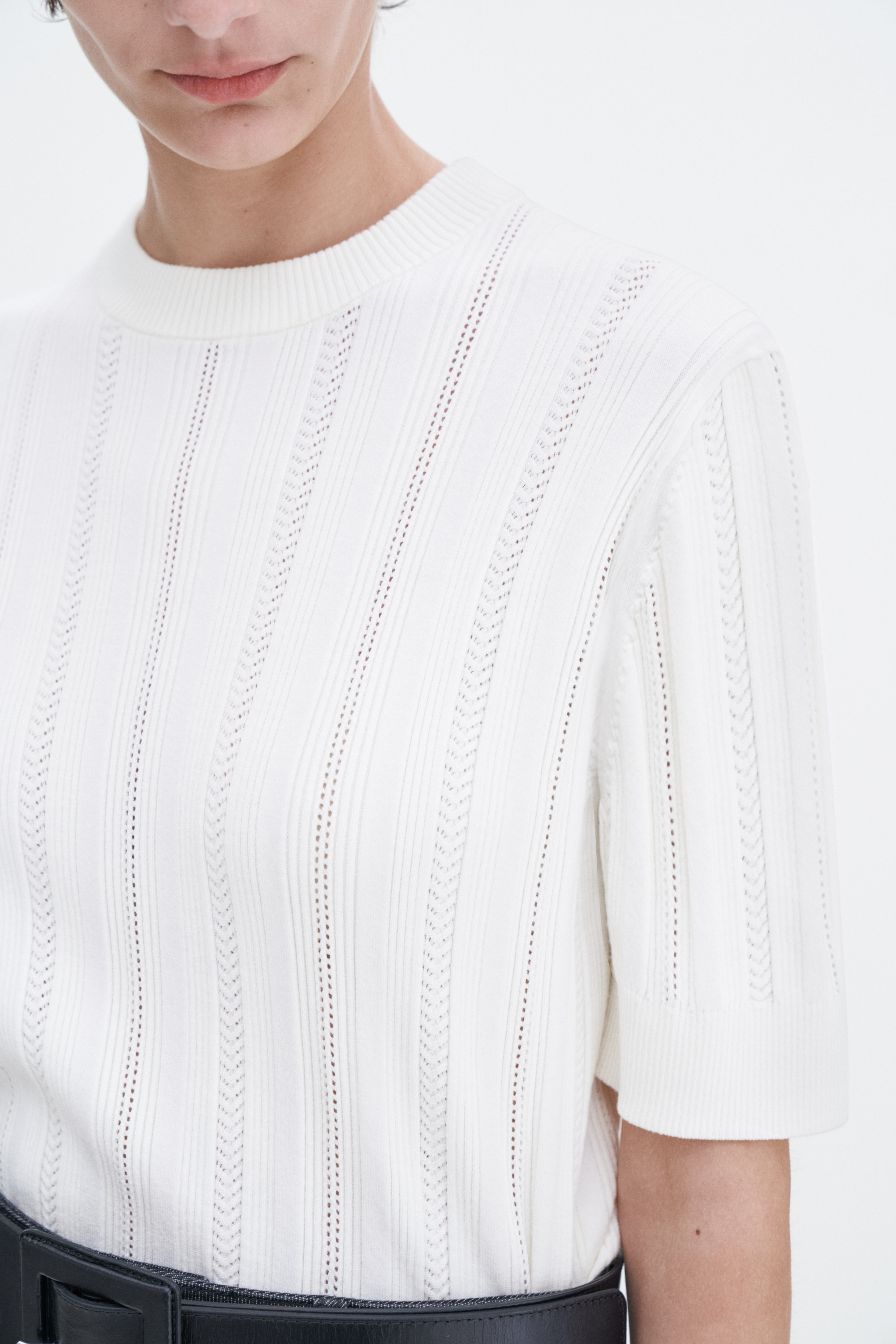 Filippa K Braid Knit Tshirt In White