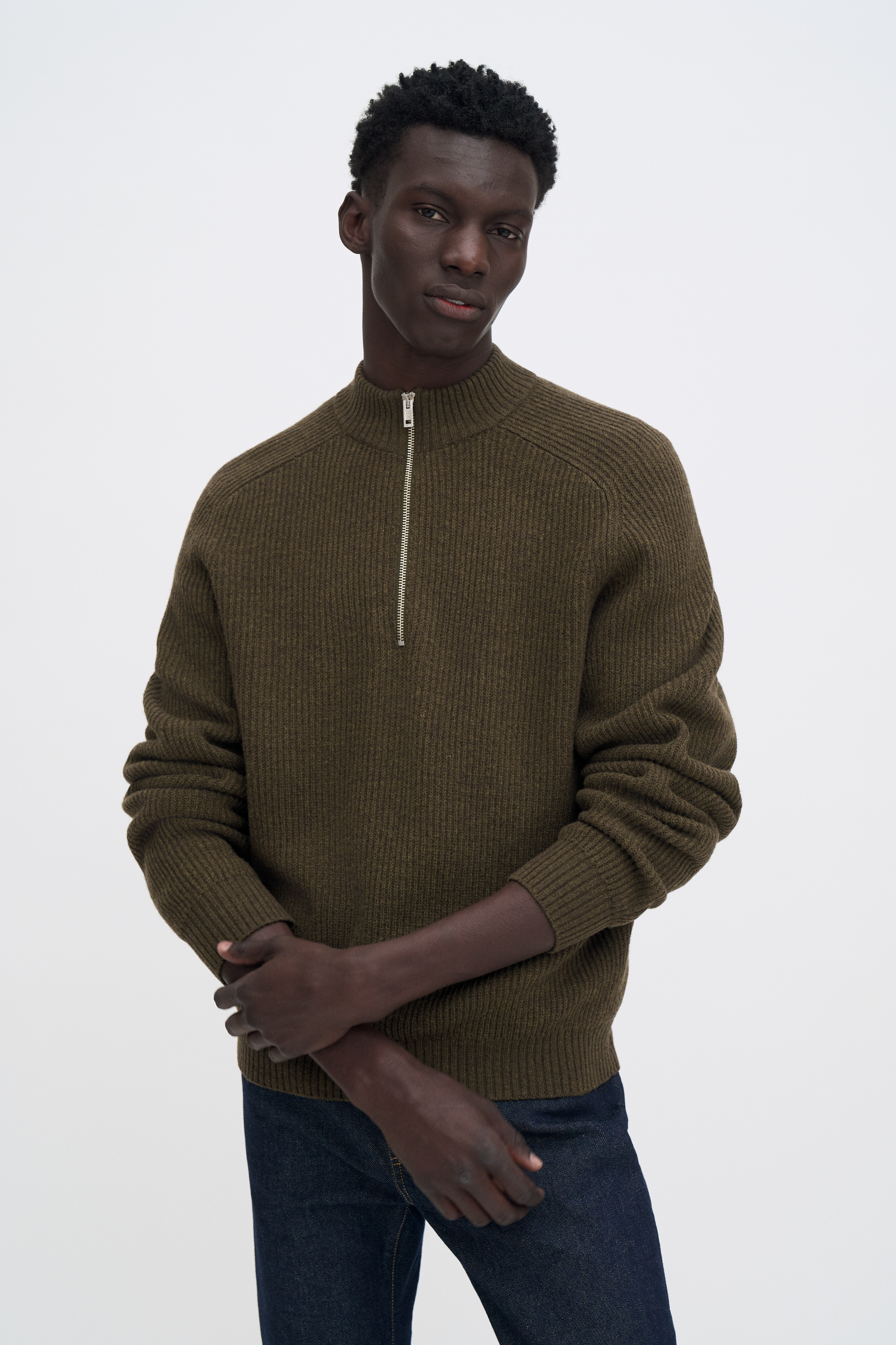 Filippa K Ribbed Wool Half Zip Sweater In Green