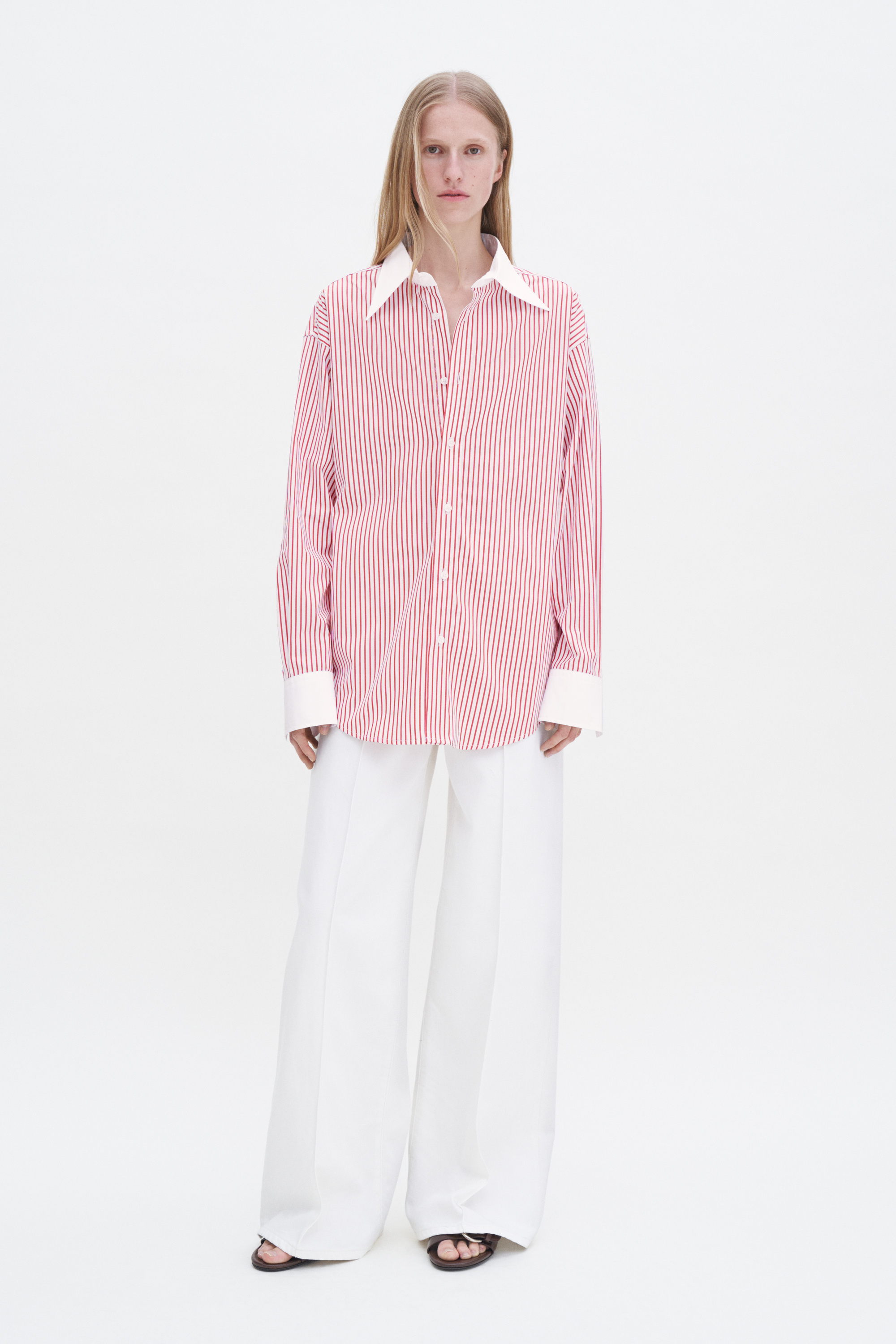 Shop Filippa K Striped Cotton Shirt In White