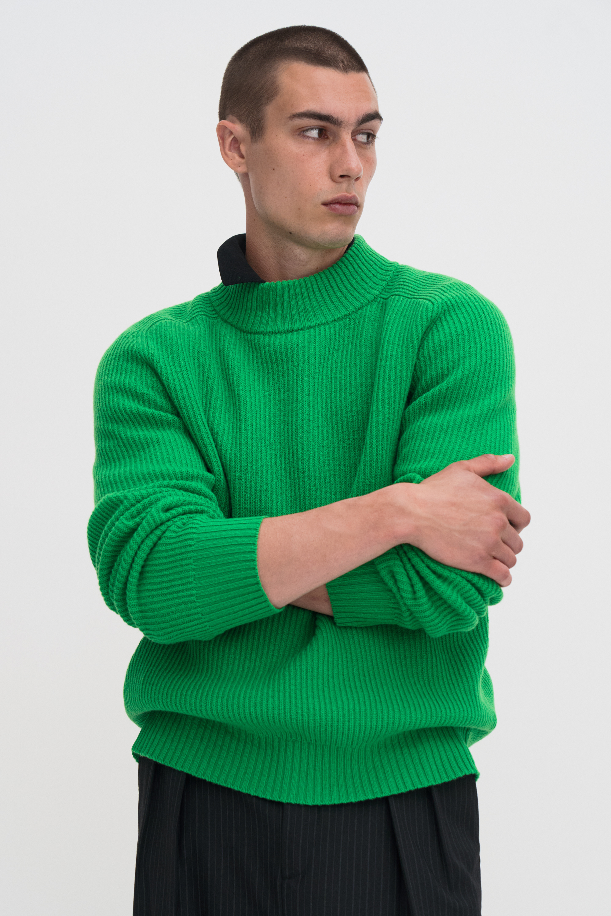 Filippa K Ribbed Wool Mockneck Sweater In Green