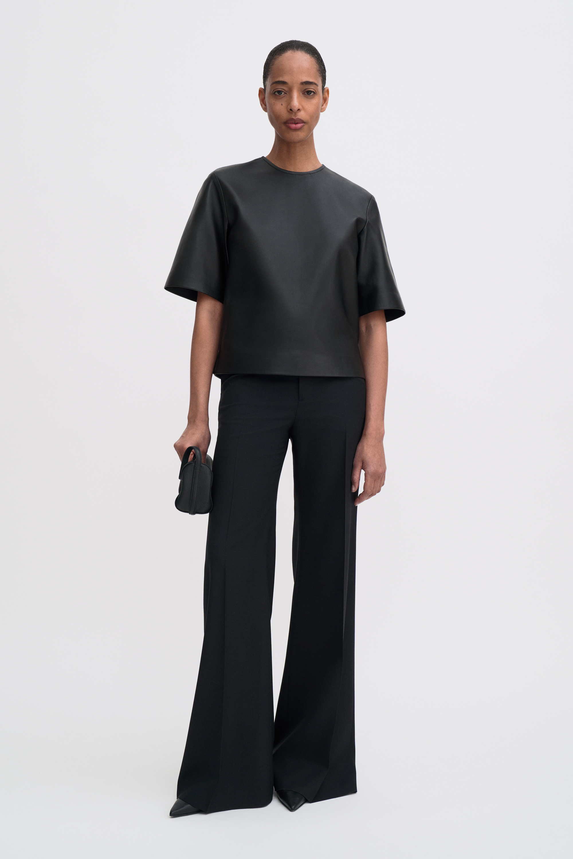 Filippa K Leather Tee In Black