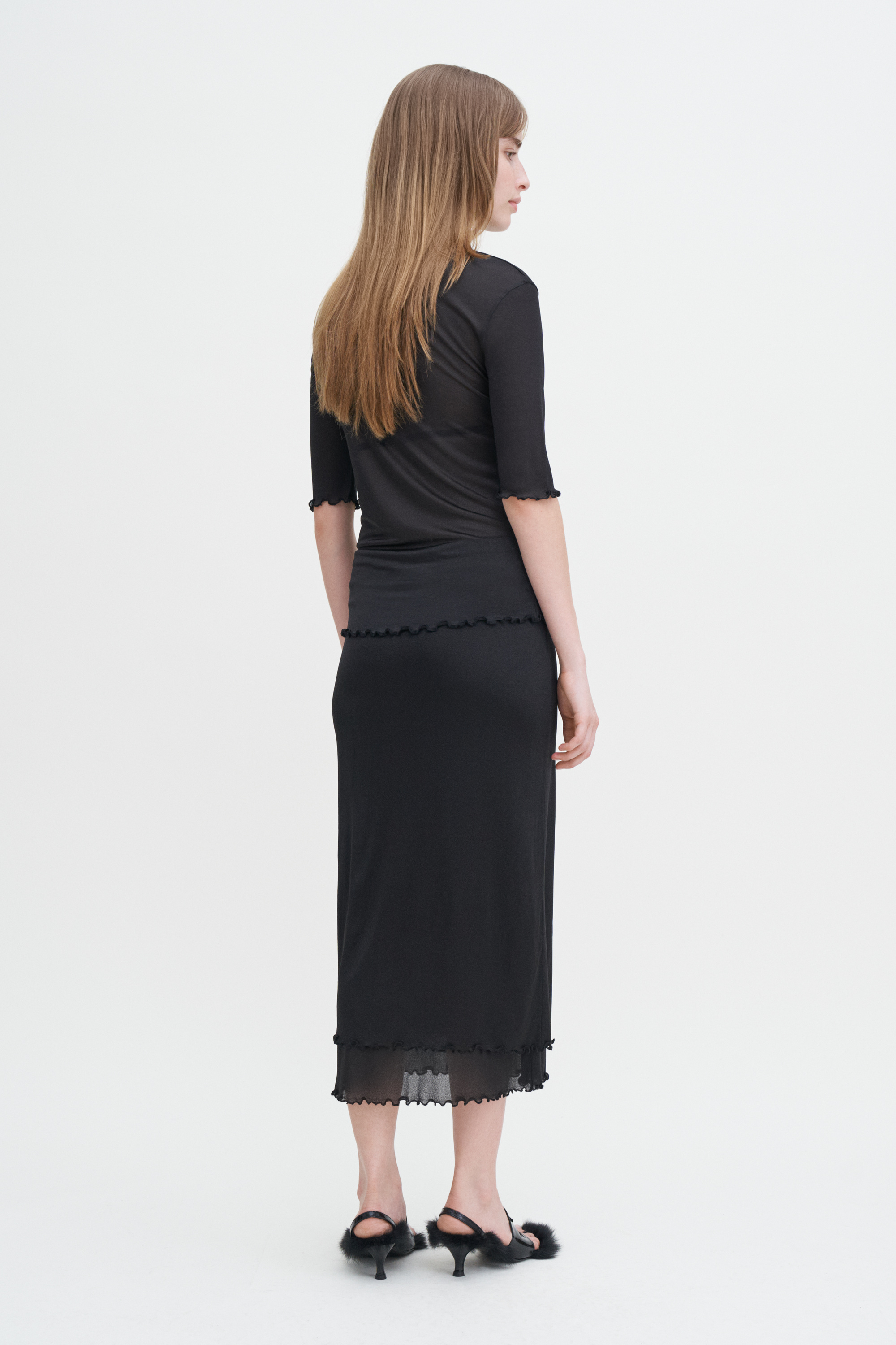 Filippa K Layered Frill Crepe Skirt In Black