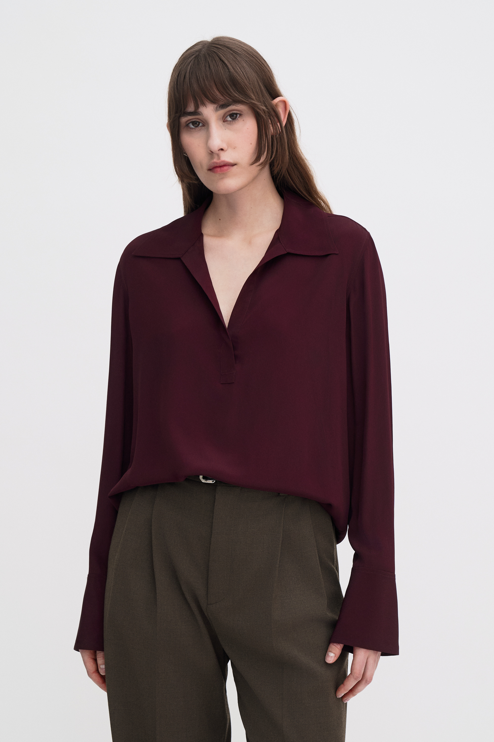 Filippa K Half Placket Blouse In Burgundy