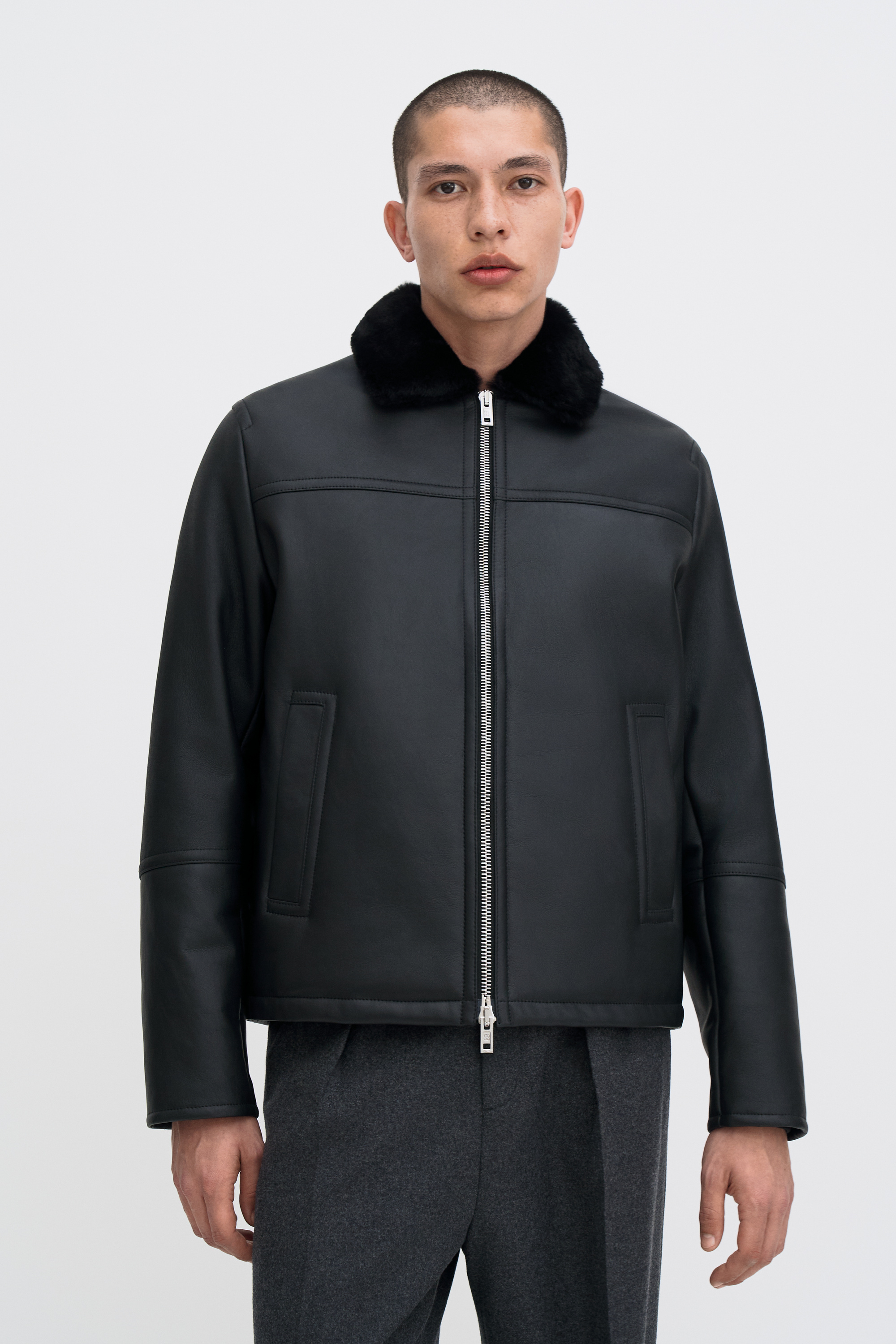 Filippa K Shearling Leather Jacket In Black