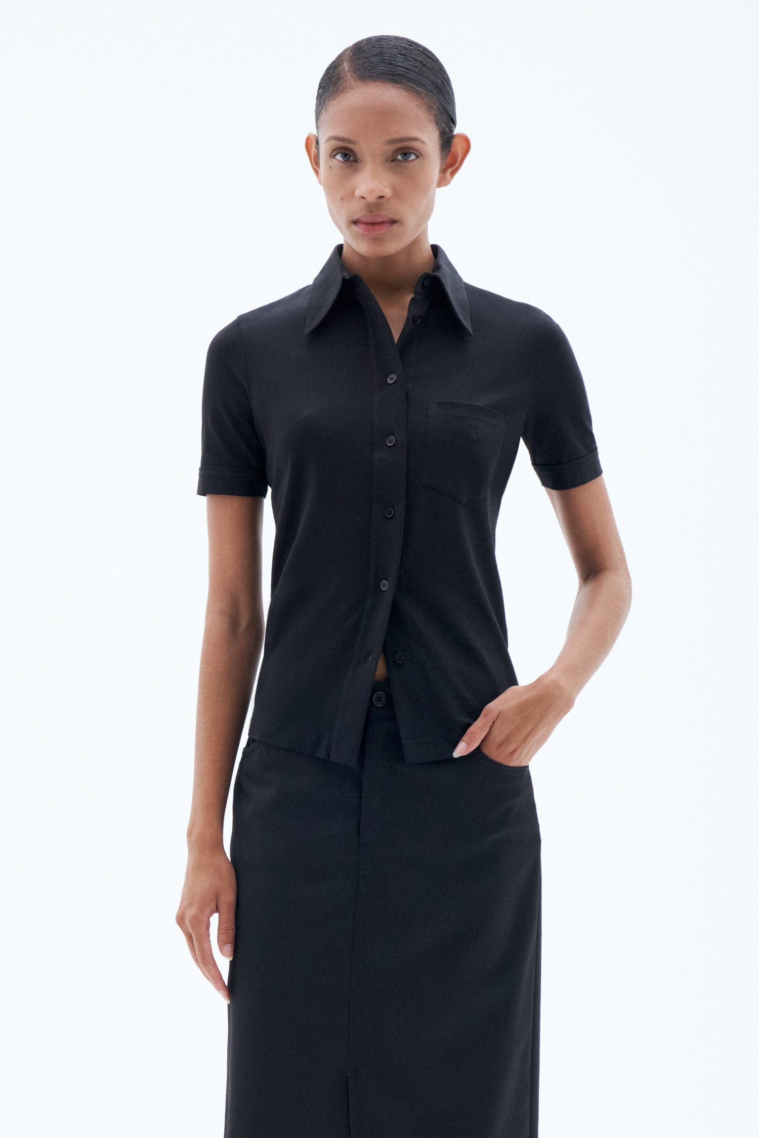 Filippa K Jersey Short Sleeve Shirt In Black