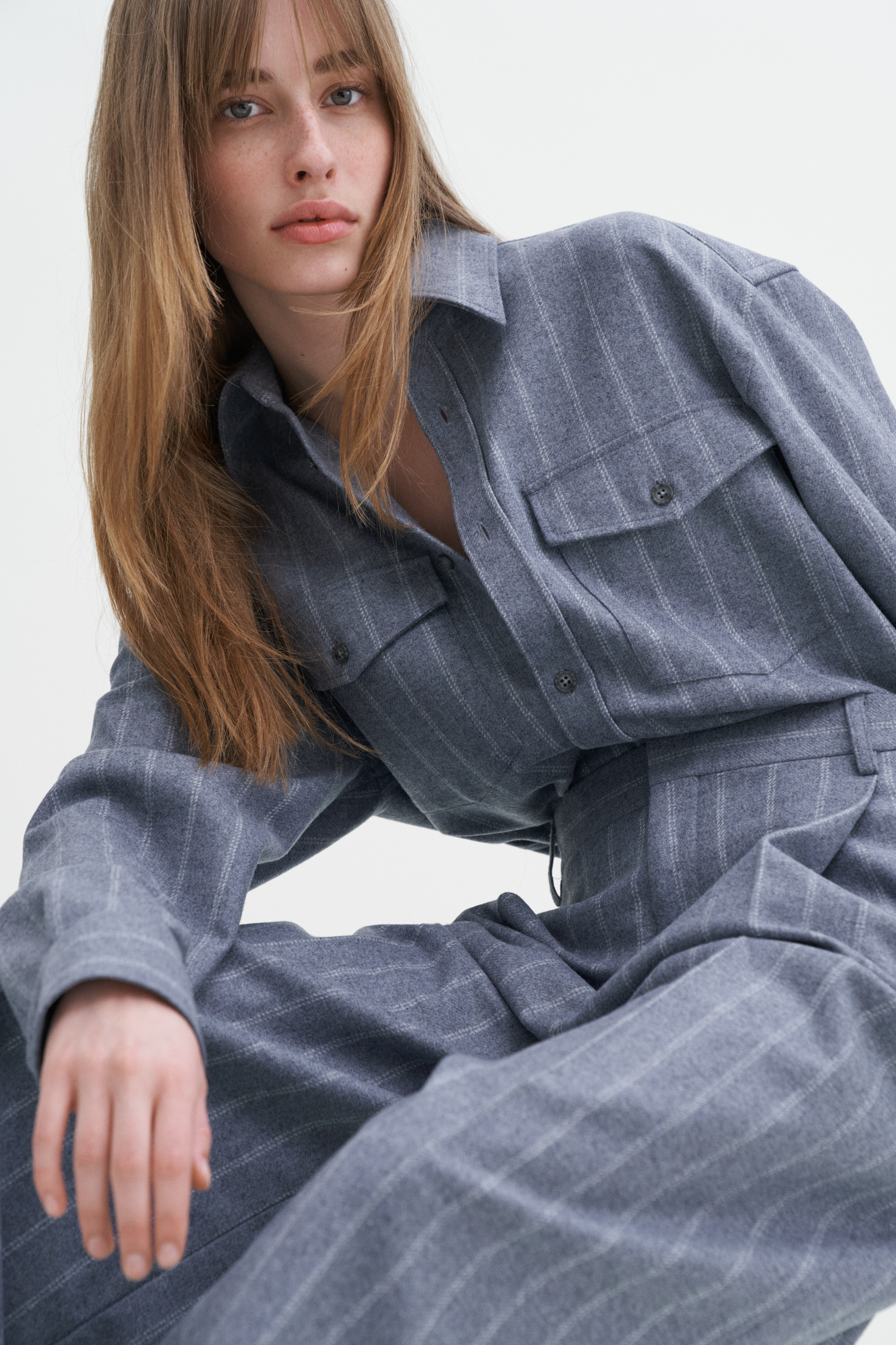 Filippa K Wide Pleated Striped Trousers In Blue