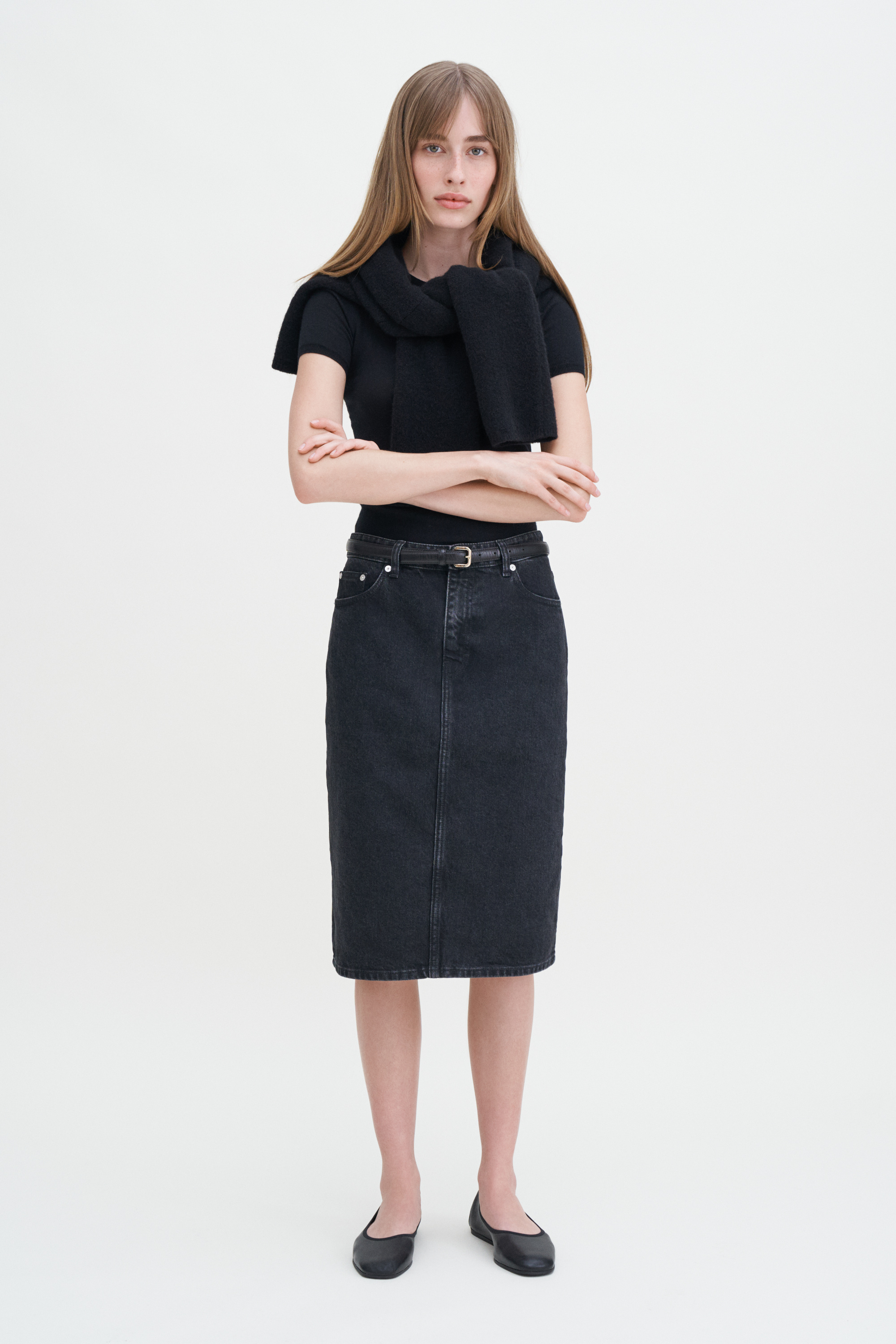 Filippa K Denim Midi Skirt In Black
