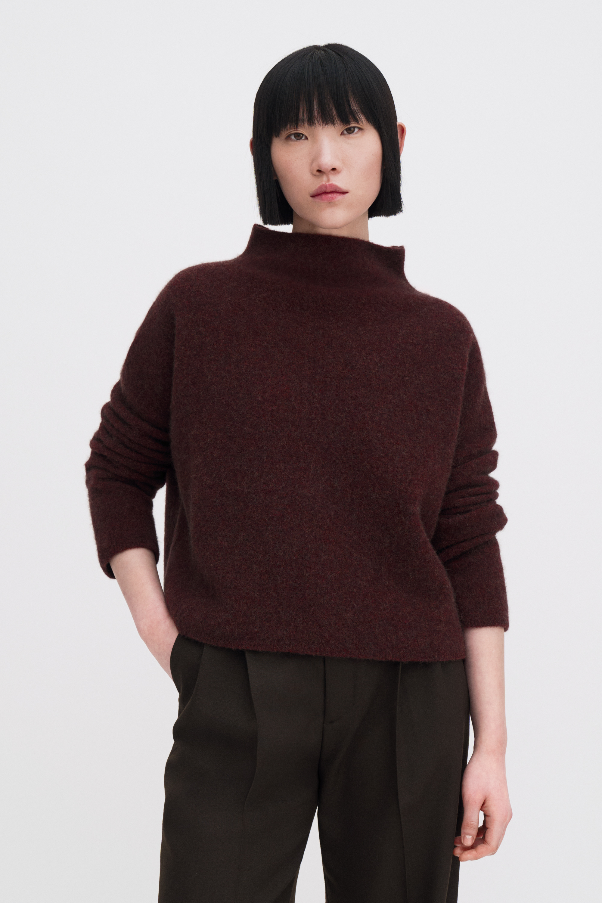 Filippa K Mika Yak Funnelneck Sweater In Burgundy