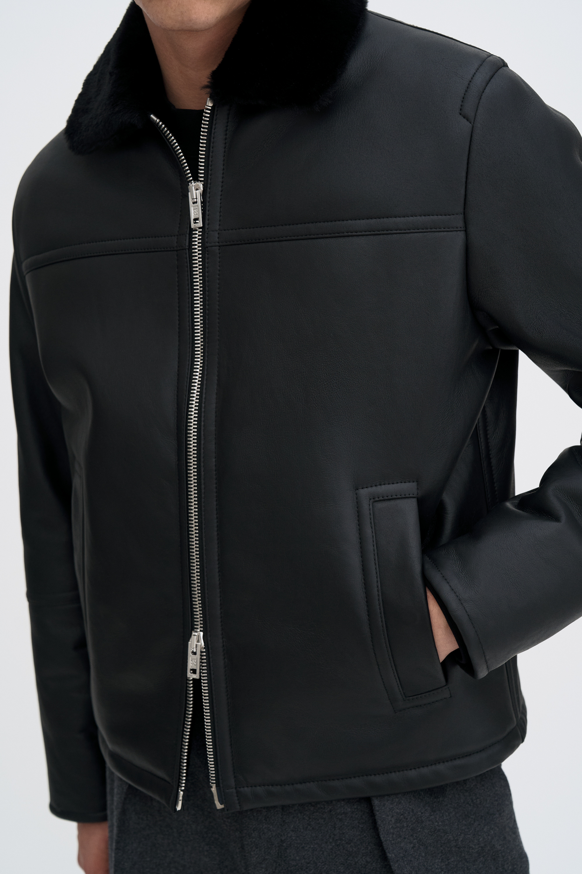 Filippa K Shearling Leather Jacket In Black