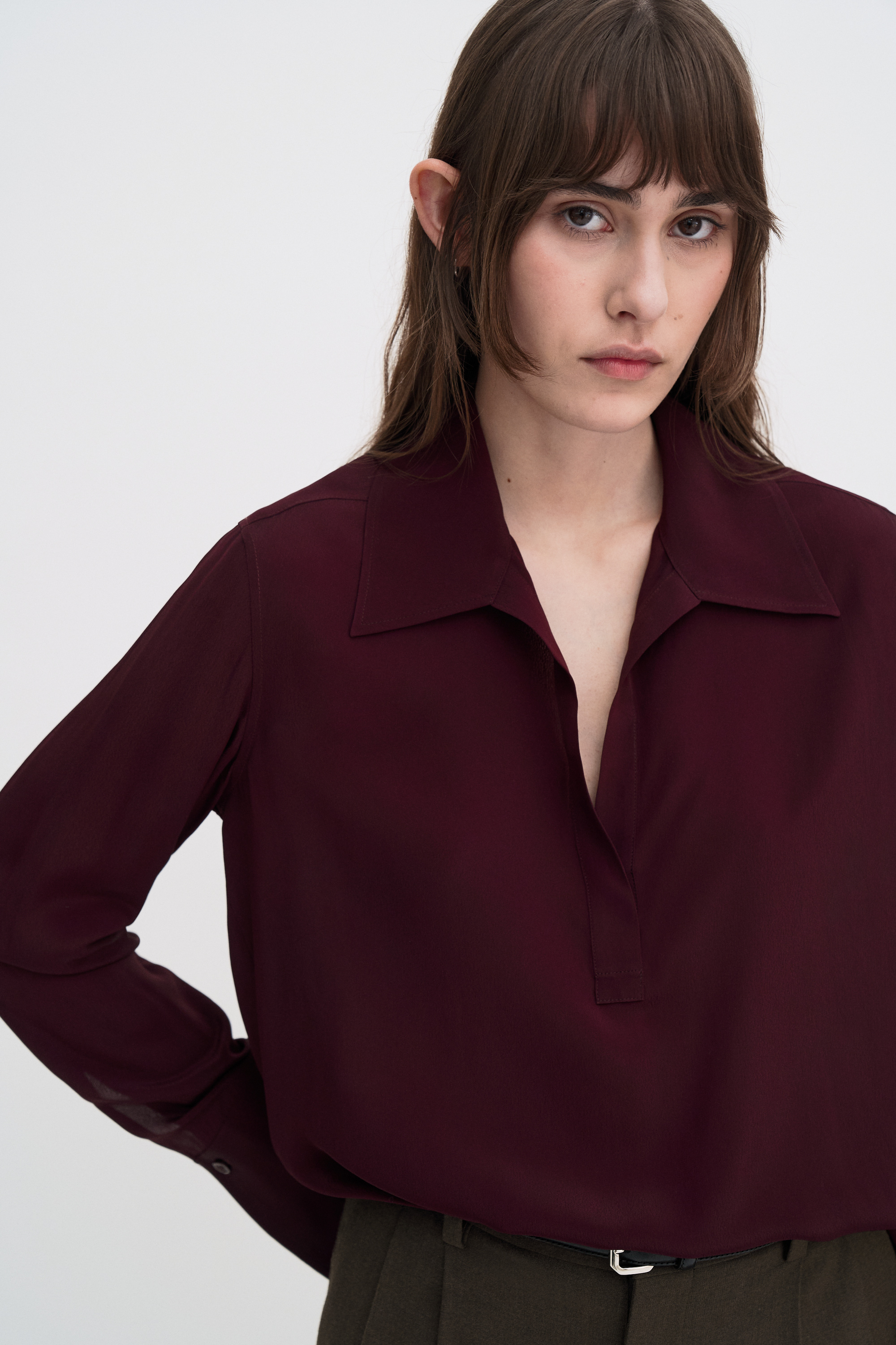 Filippa K Half Placket Blouse In Burgundy