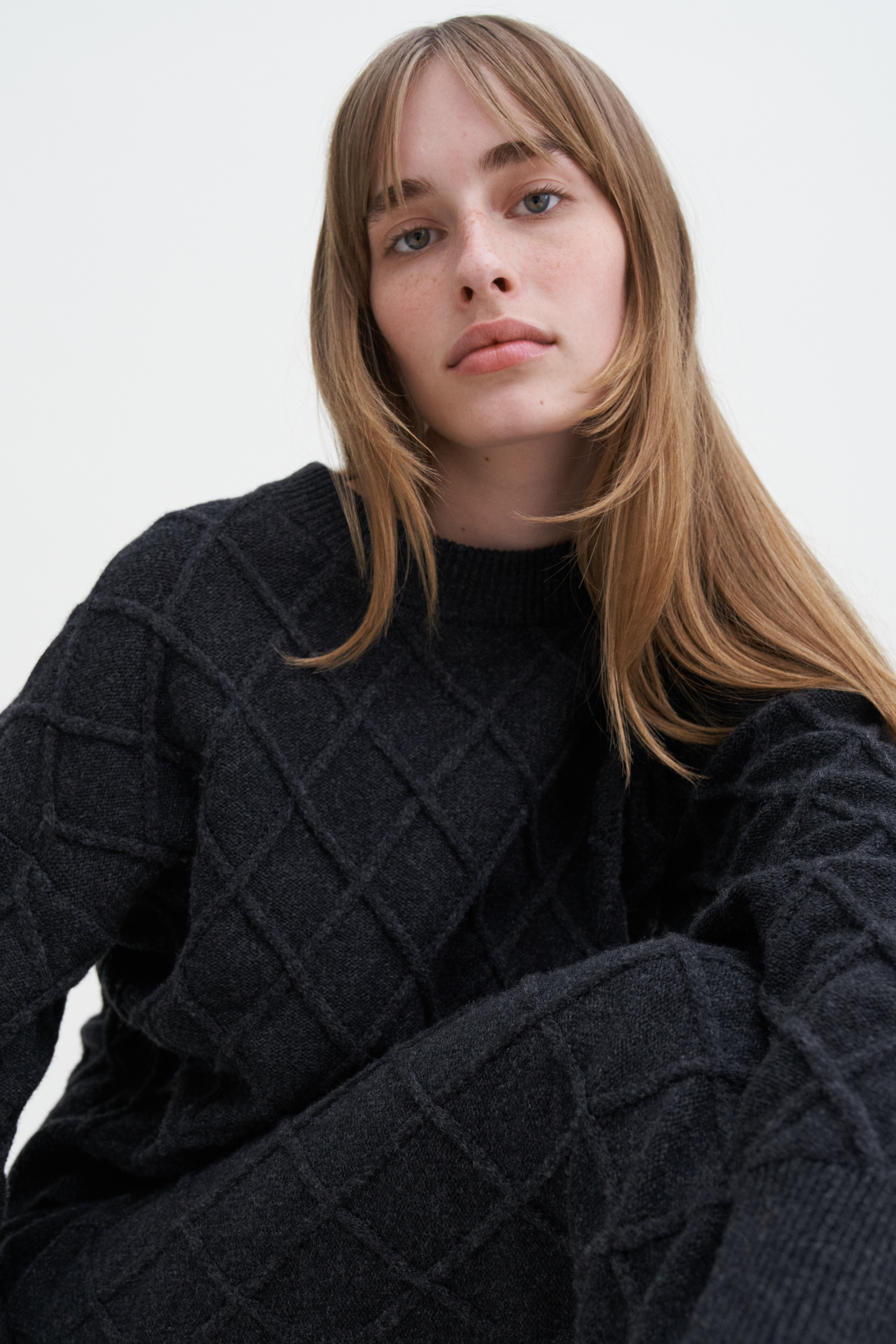 Filippa K Diamond Cable Sweater In Grey
