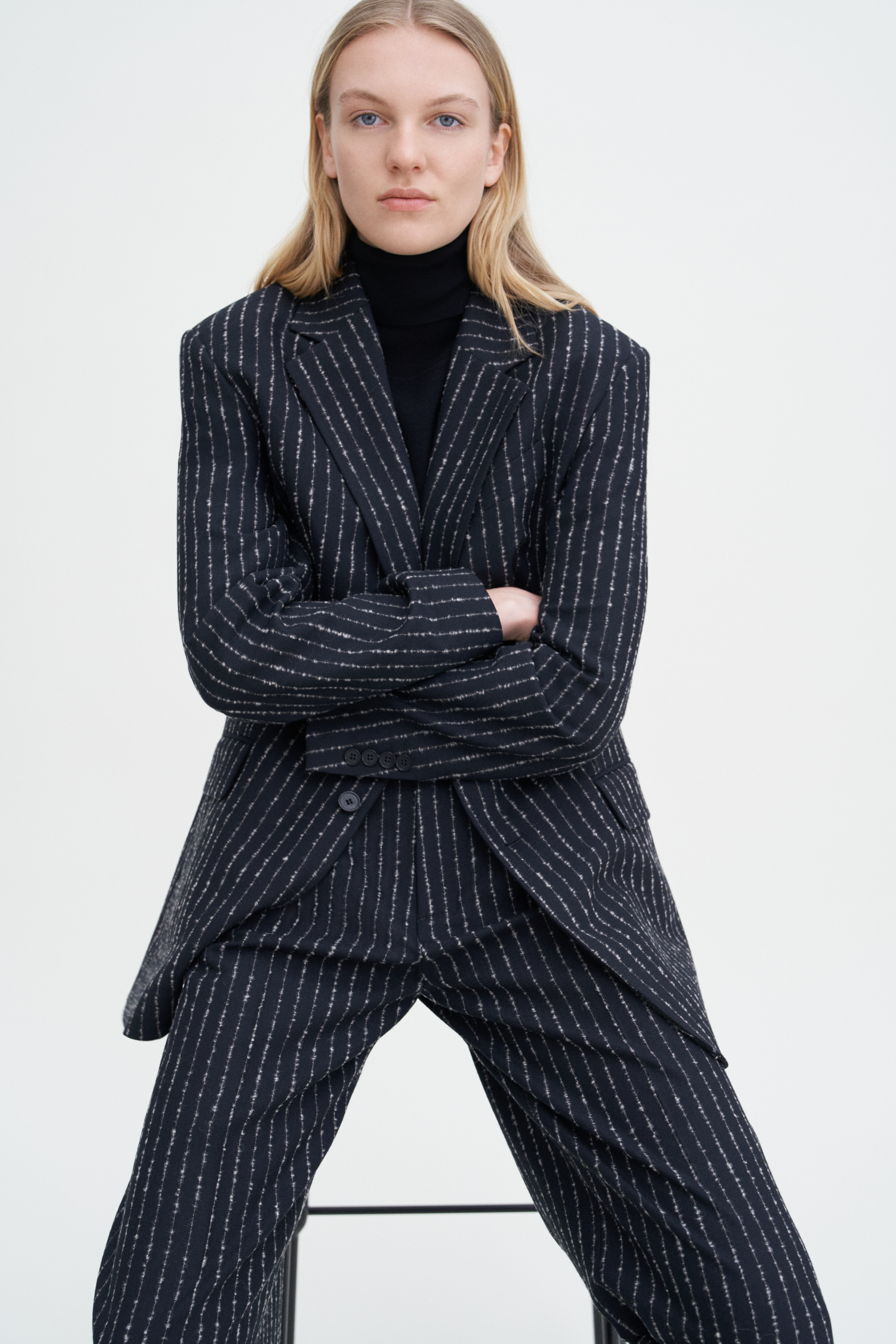 Filippa K Davina Pinstripe Blazer In Black