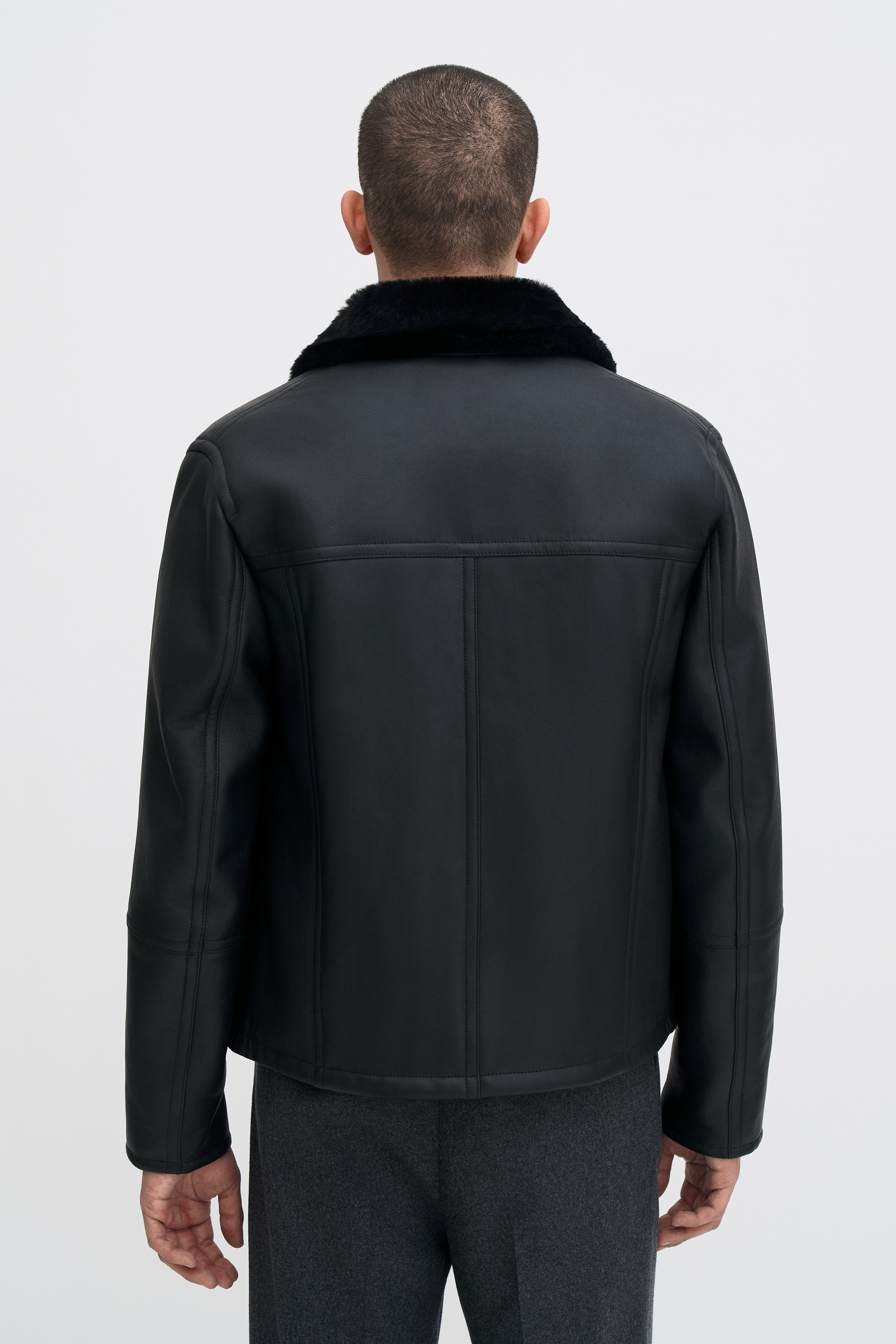 Filippa K Shearling Leather Jacket In Black