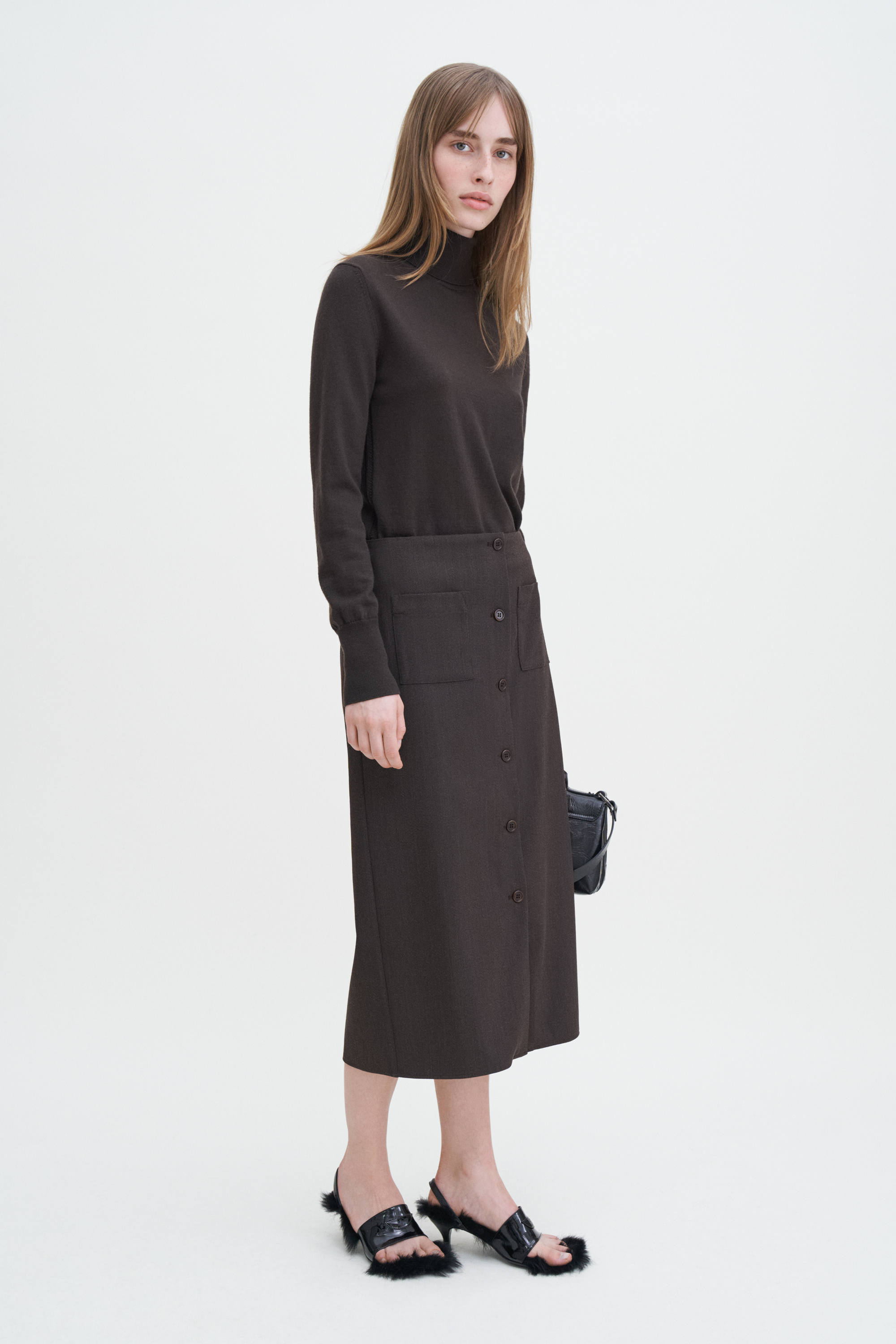 Shop Filippa K Buttoned Pencil Skirt In Brown