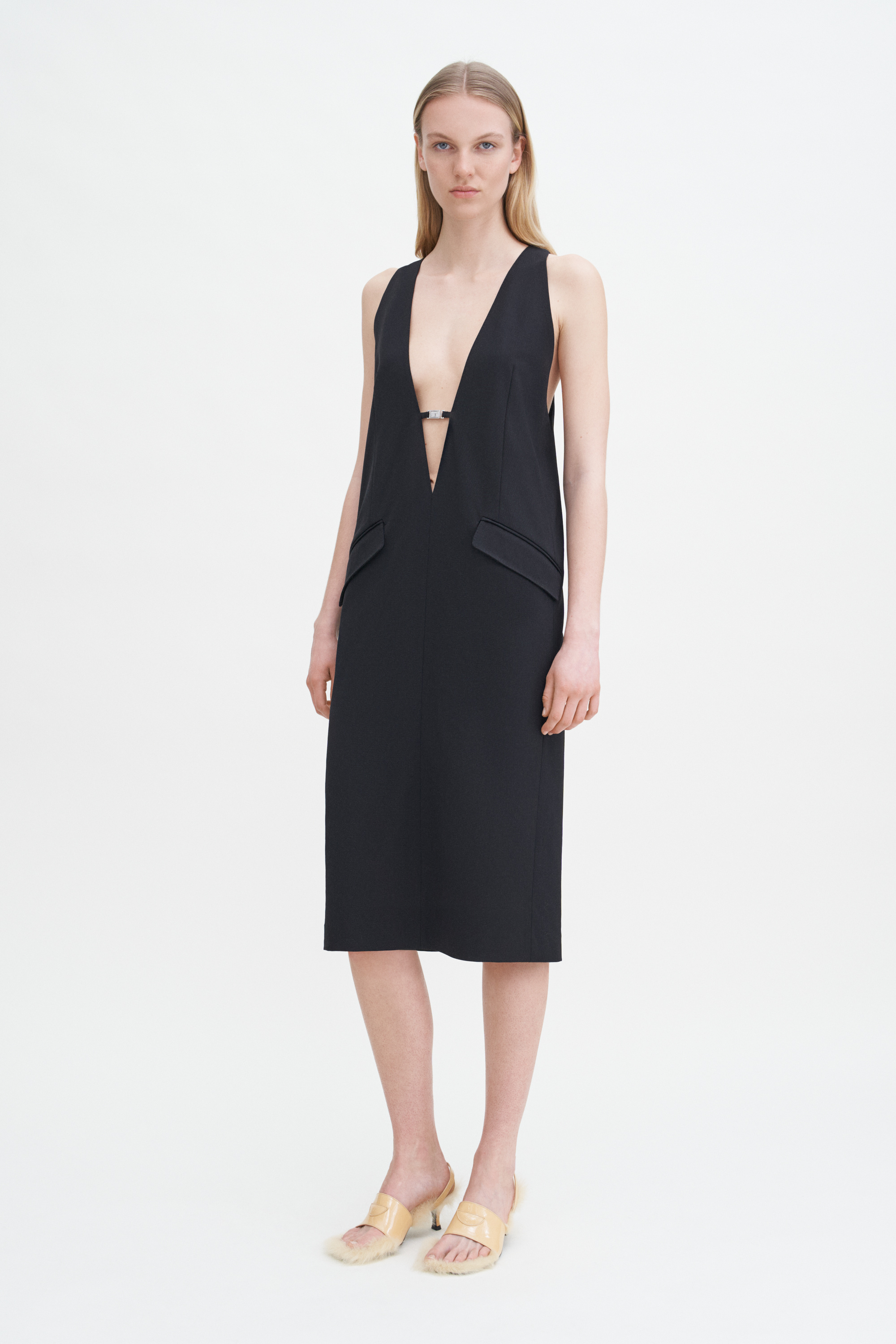 Filippa K Tailored Wool V-neck Dress In Black