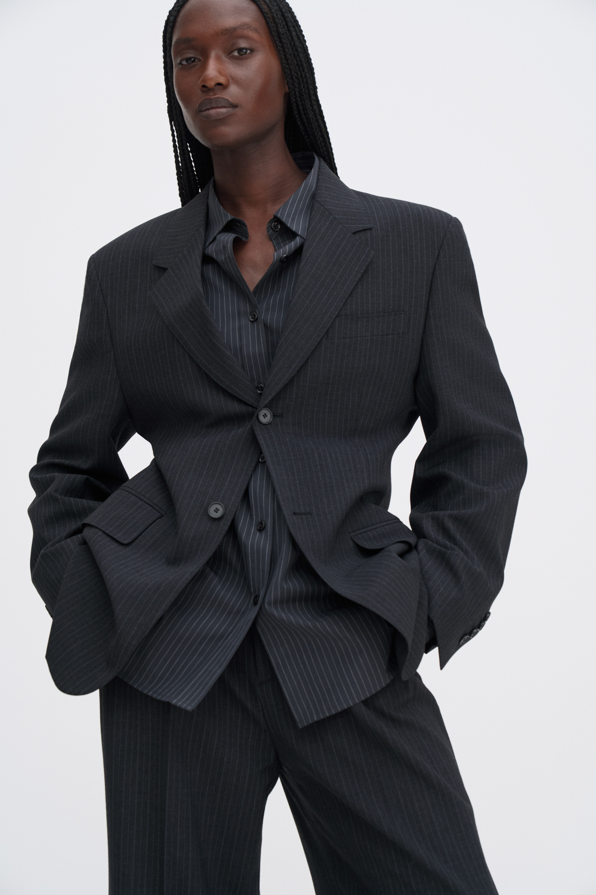 Filippa K Hourglass Pinstripe Blazer In Gray