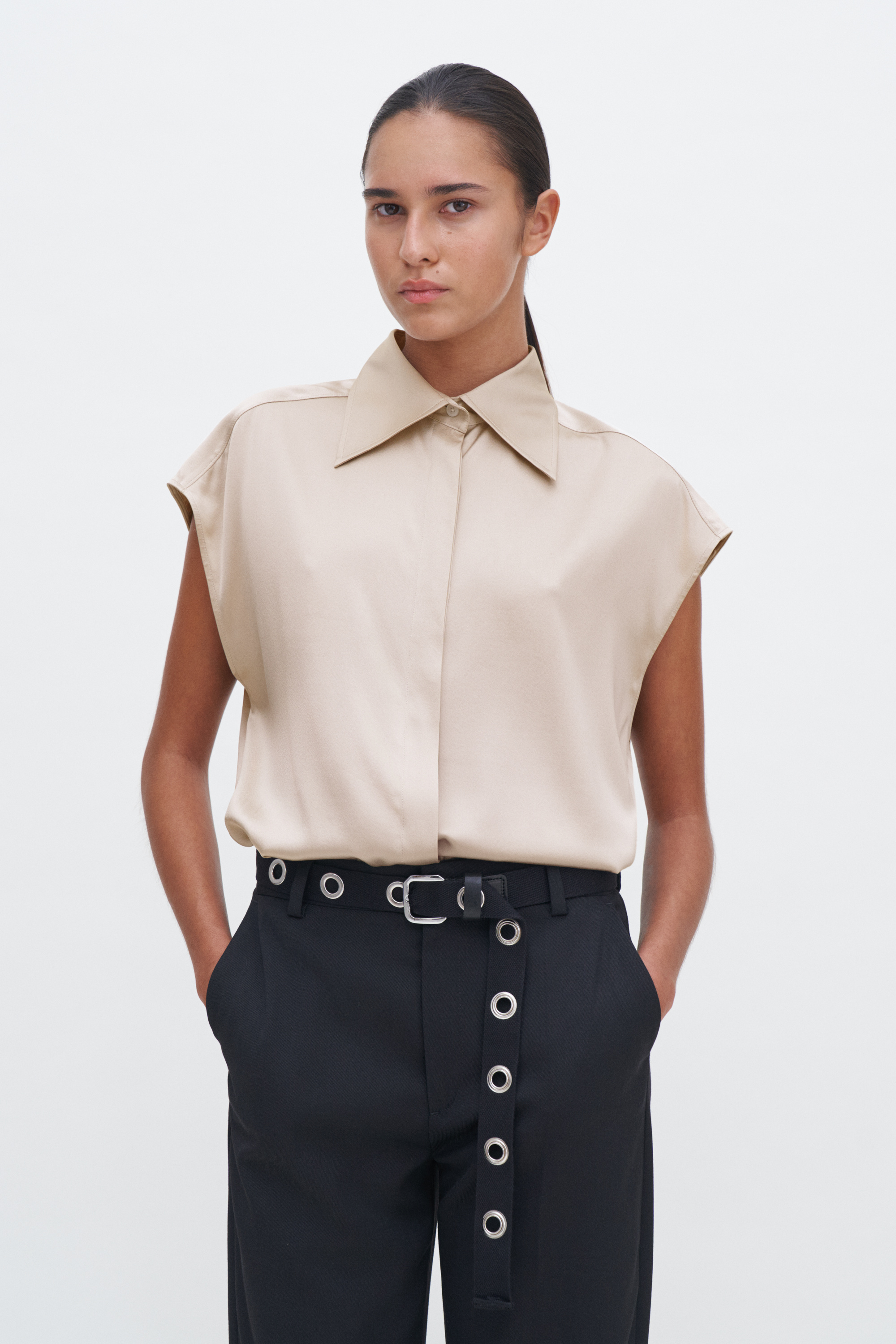 Shop Filippa K Cap Sleeve Silk Blouse