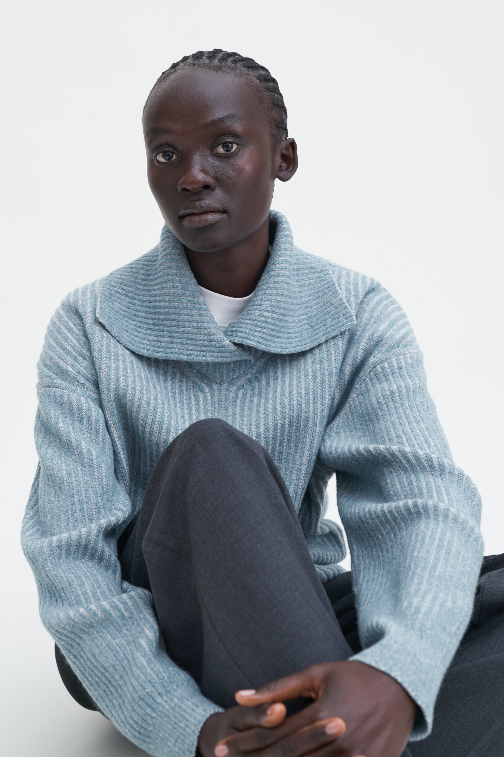 Filippa K Ribbed Collar Sweater In Blue