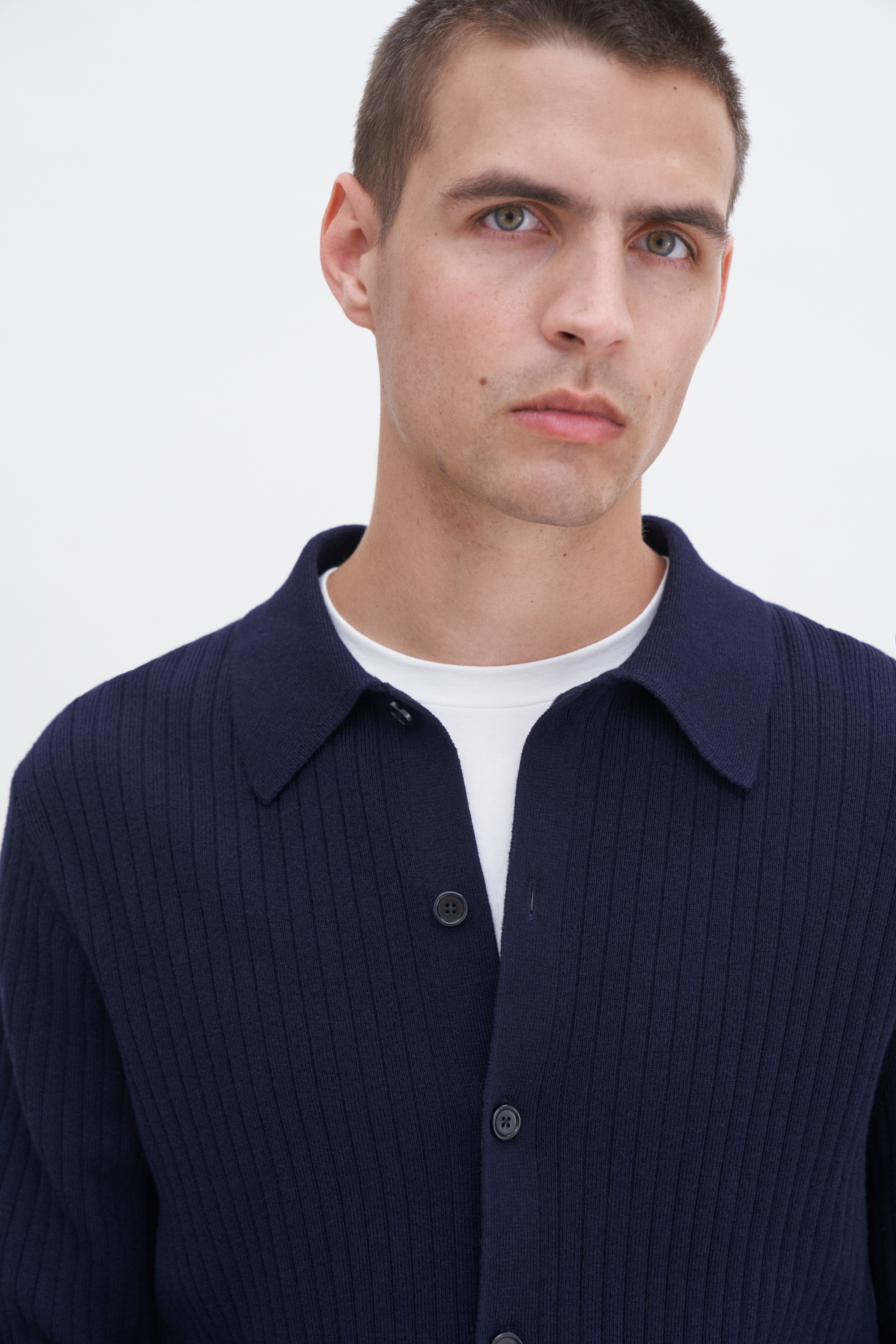 Filippa K Cotton Merino Knit Shirt In Blue