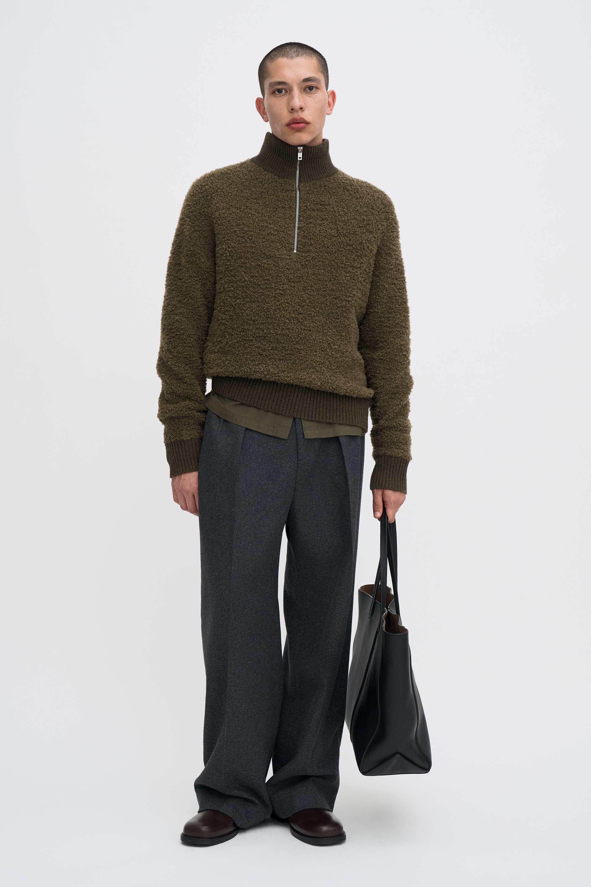 Filippa K Fluffy Half Zip Sweater In Brown