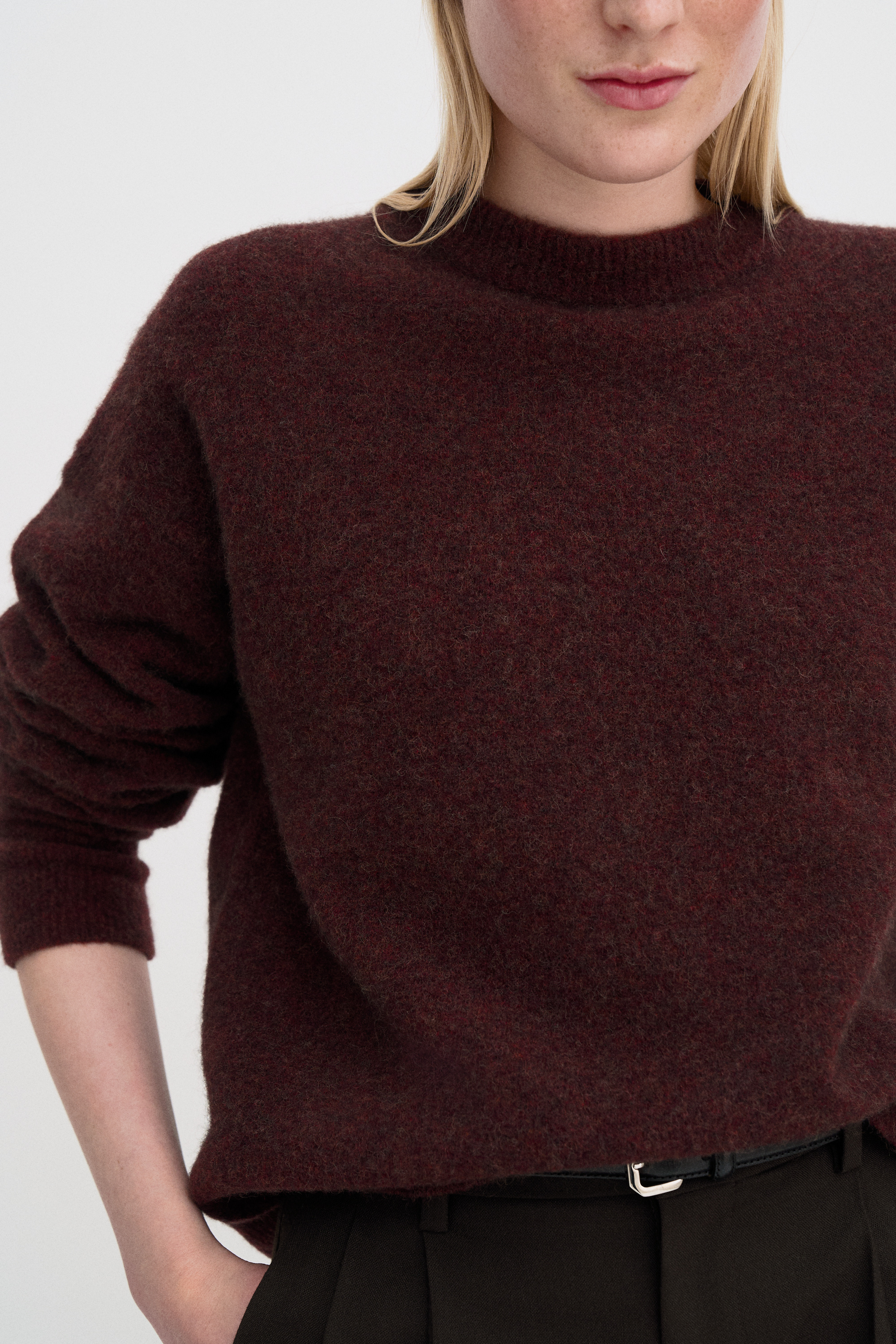 Filippa K Wool Yak Crewneck Sweater In Burgundy