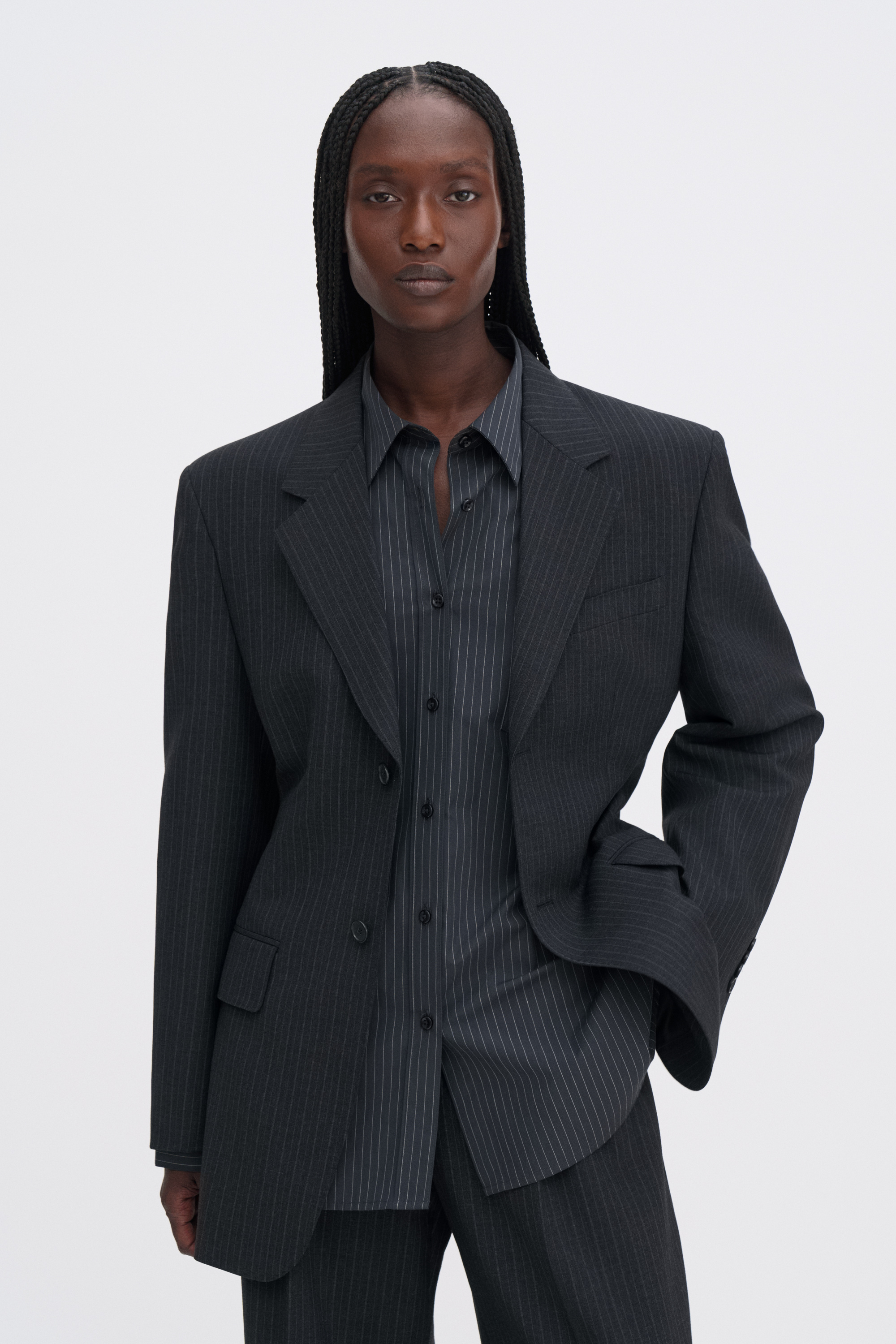 Filippa K Hourglass Pinstripe Blazer In Gray