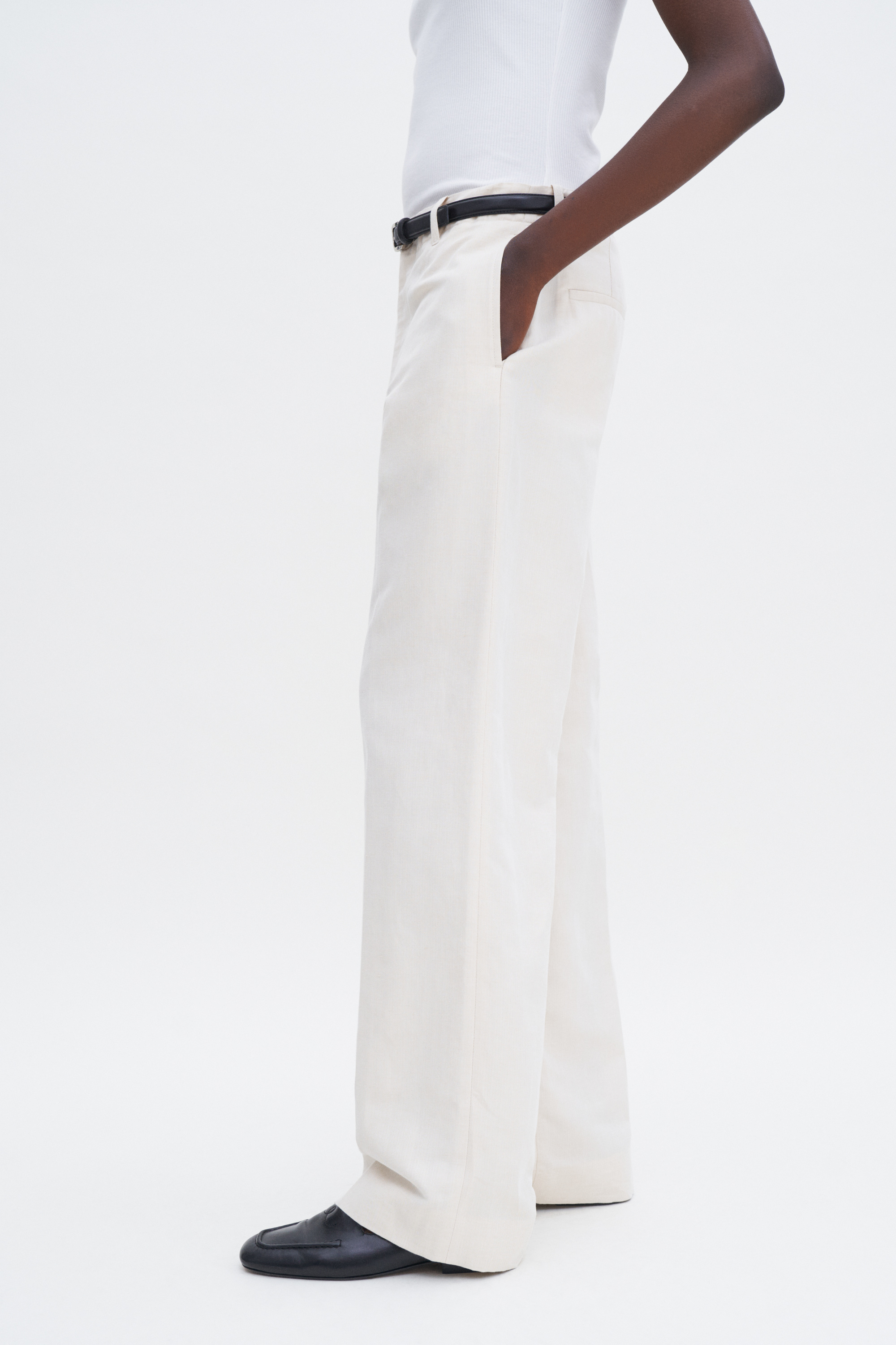 Filippa K Relaxed Straight Cotton Linen Trousers In White