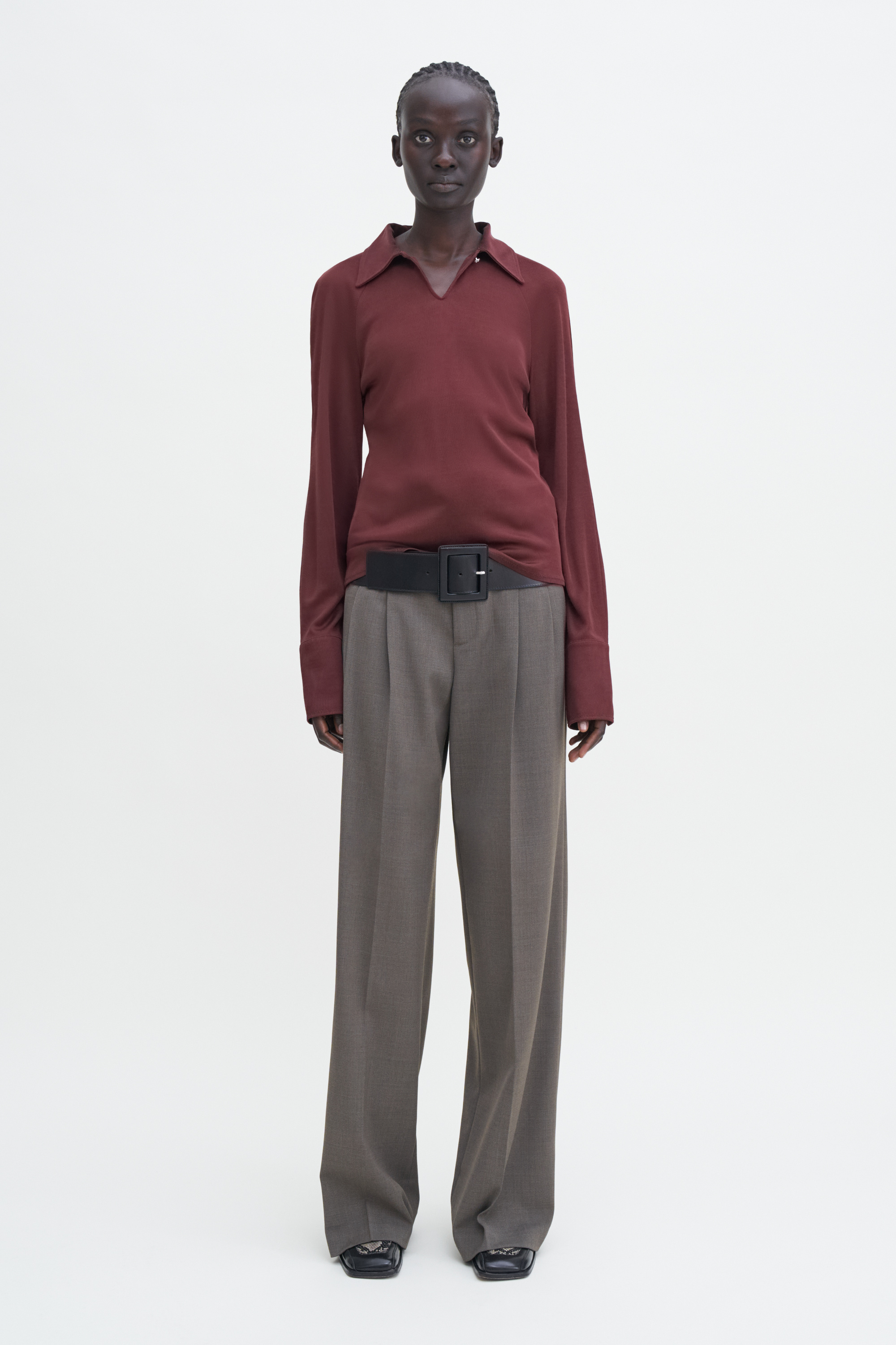 Shop Filippa K Glossy Jersey Shirt In Brown
