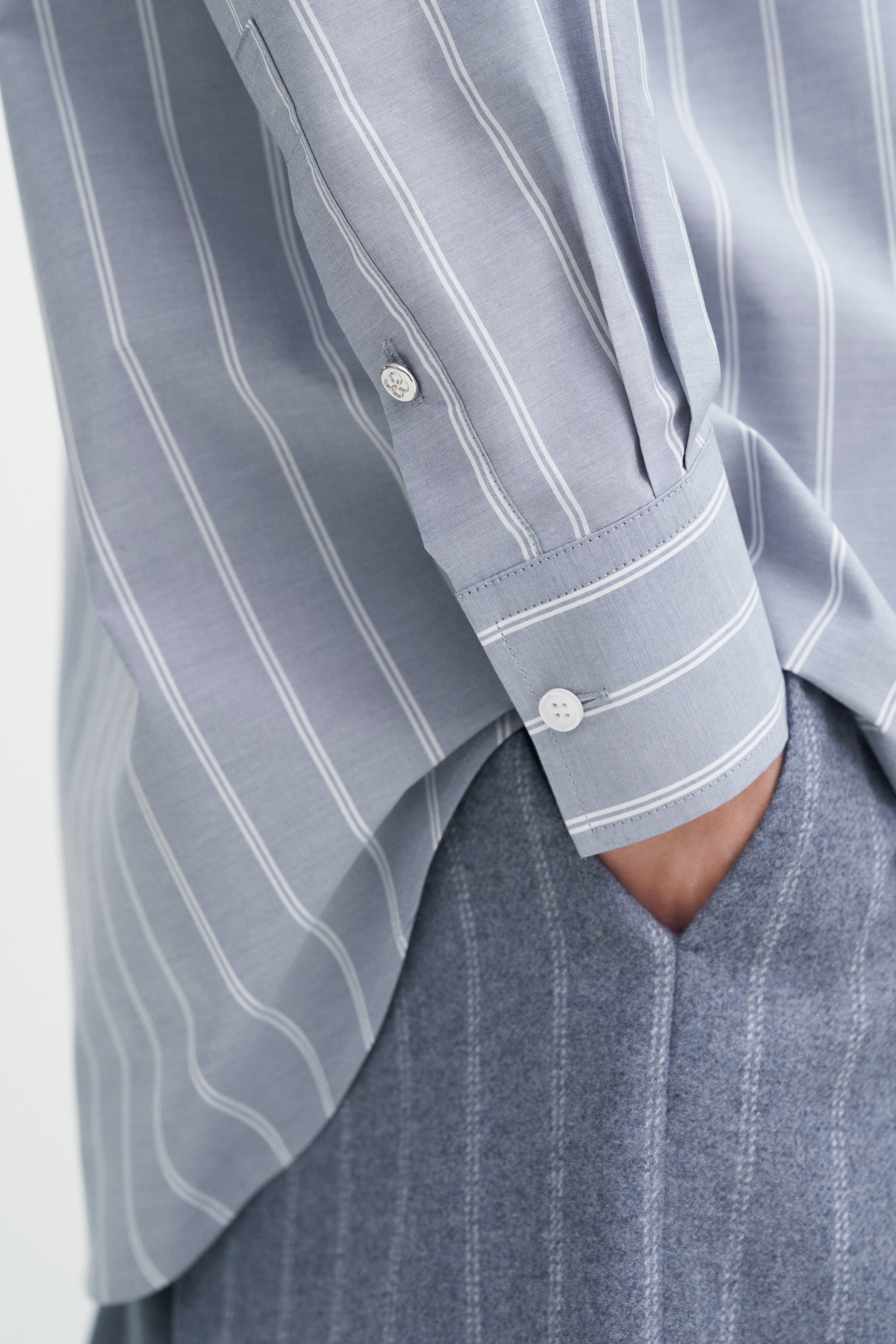 Filippa K Cotton Chambray Shirt In Stripes,prints