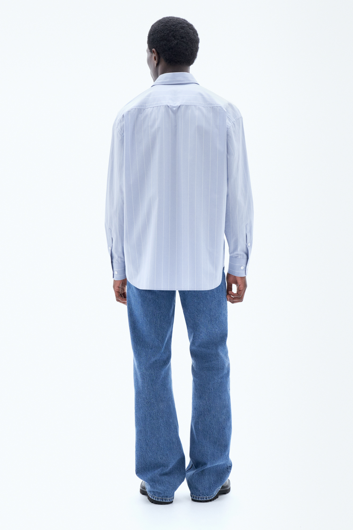 Shop Filippa K Striped Cotton Poplin Shirt In Blue